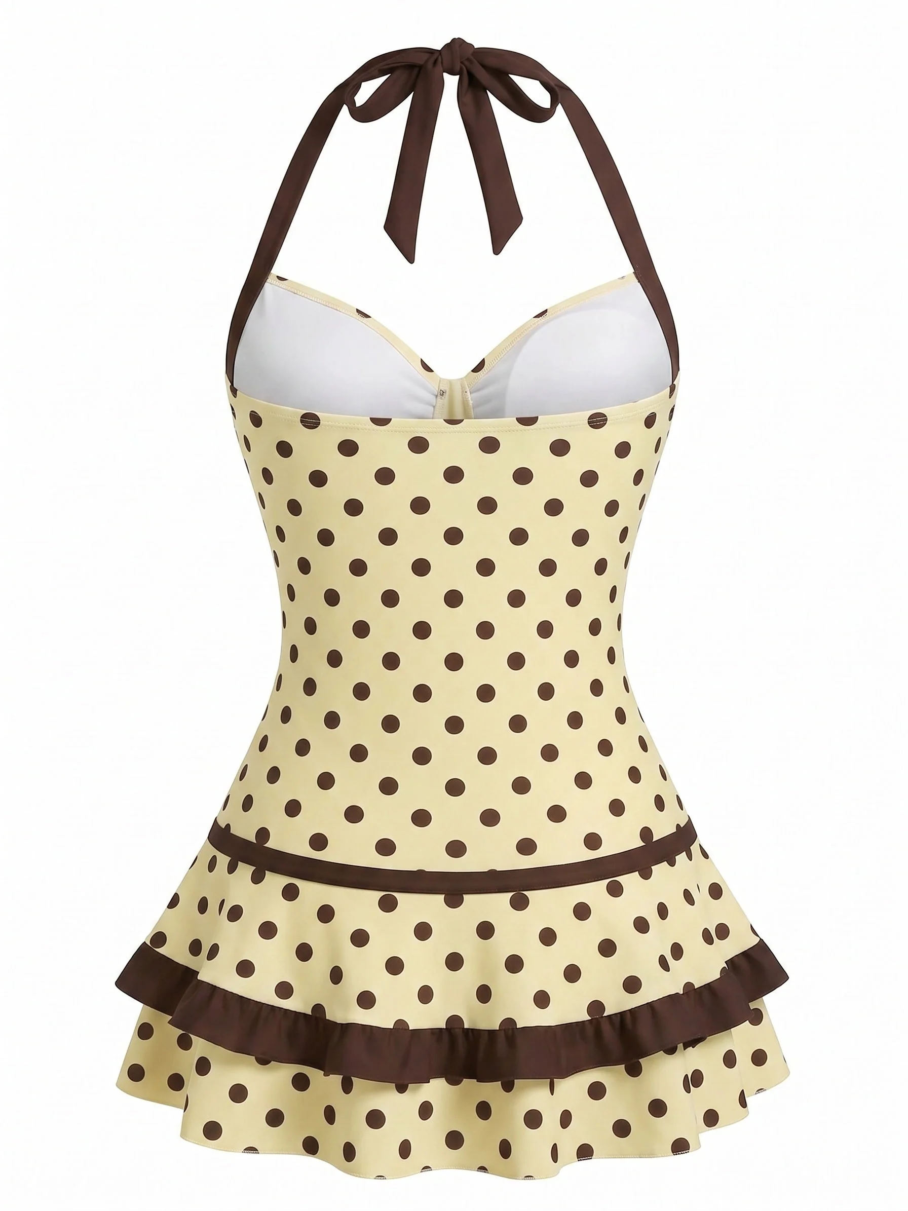 [Pre-Sale] Cream 1940s Halter Bow Polka Dot Swim Dress - Image 2