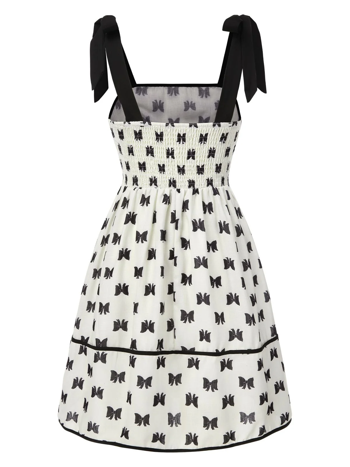 Cream 1950s Bow Tie-Up Straps Smocked Dress - Image 2