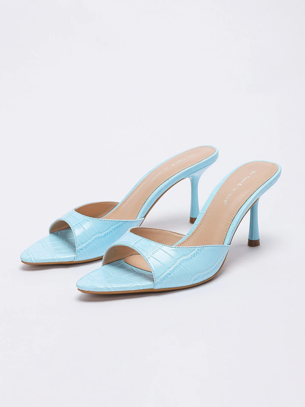 Crocodile-Print Open-Toe Stiletto Slide Heels - Image 3