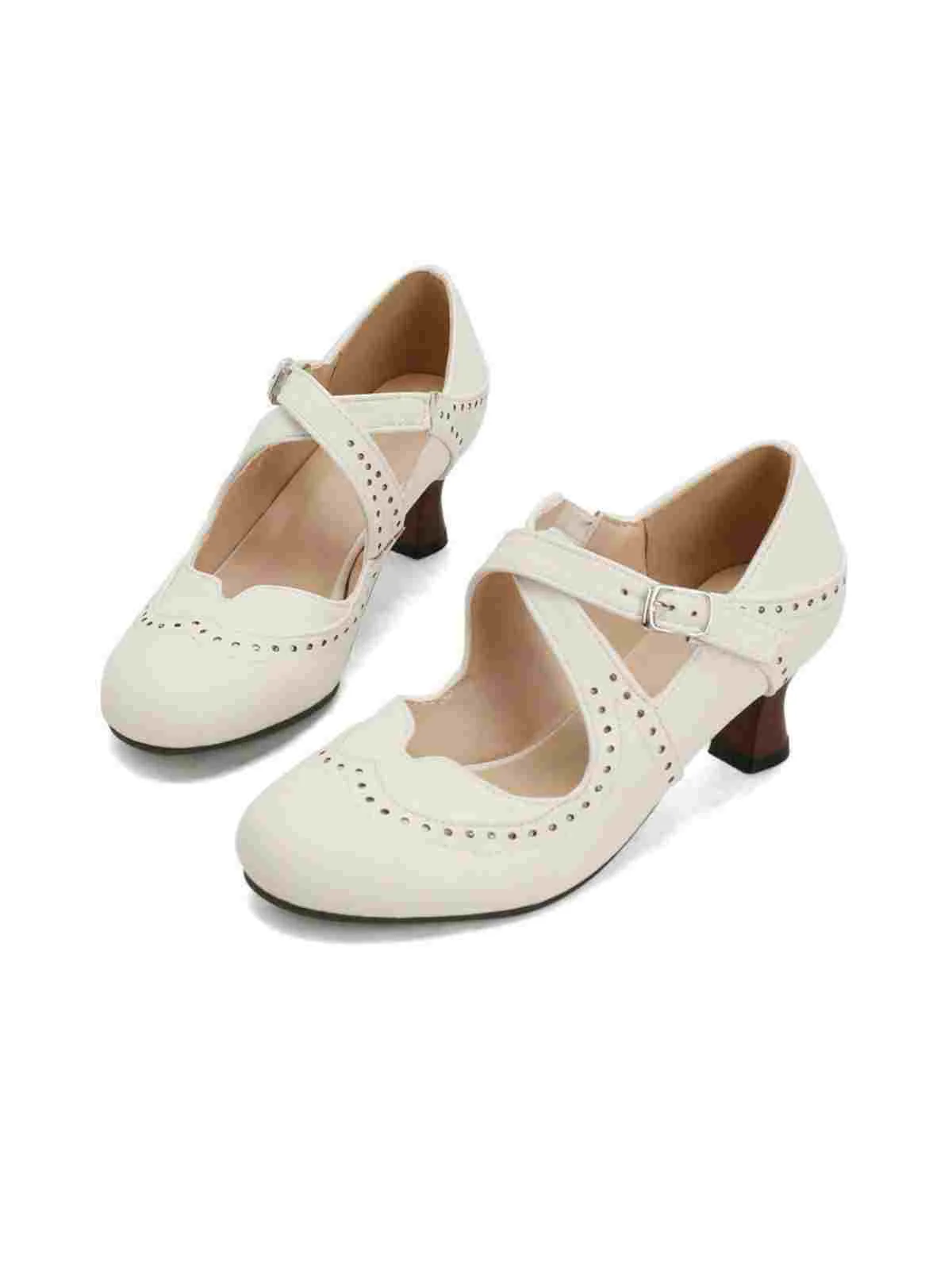 Cross-Strap Perforated Mary Jane Heels - Image 5