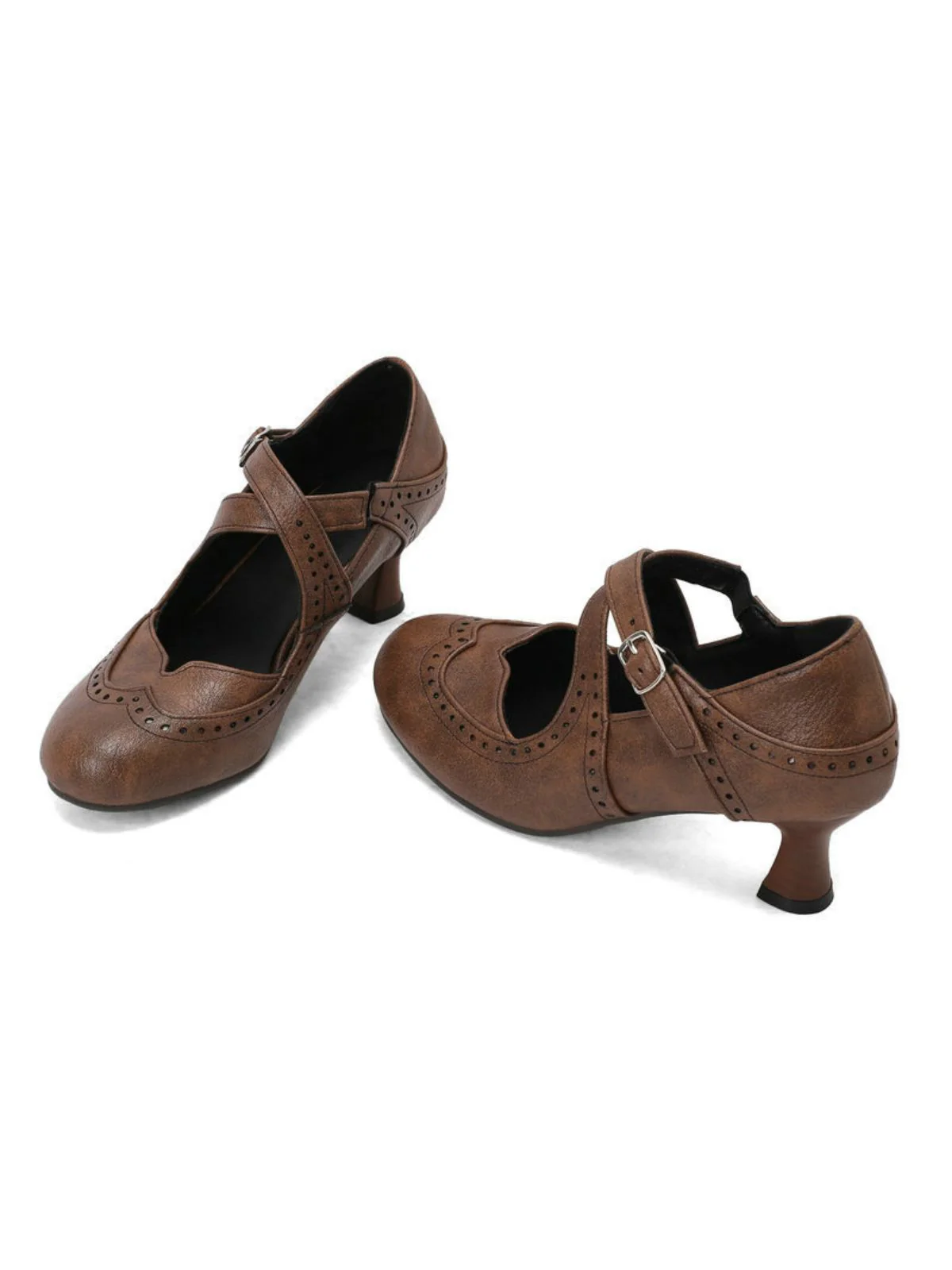 Cross-Strap Perforated Mary Jane Heels - Image 7