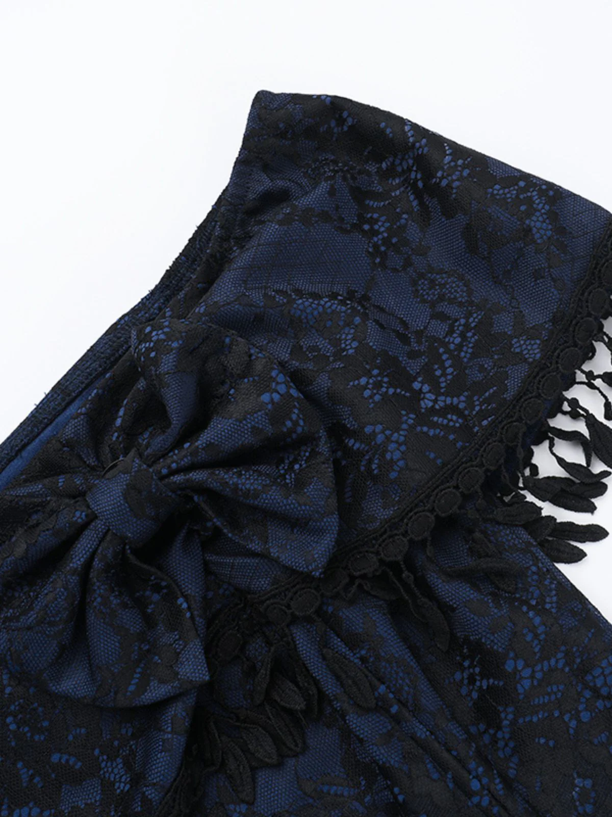 Dark Blue 1930s Halloween Off-Shoulder Lace Tassel Top - Image 3
