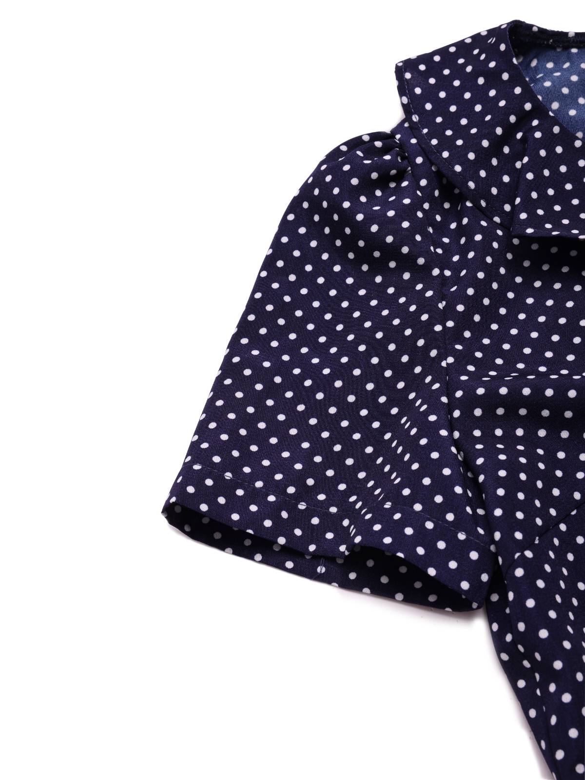 Dark Blue 1930s Polka Dot Ruffled Collar Fishtail Dress - Image 6