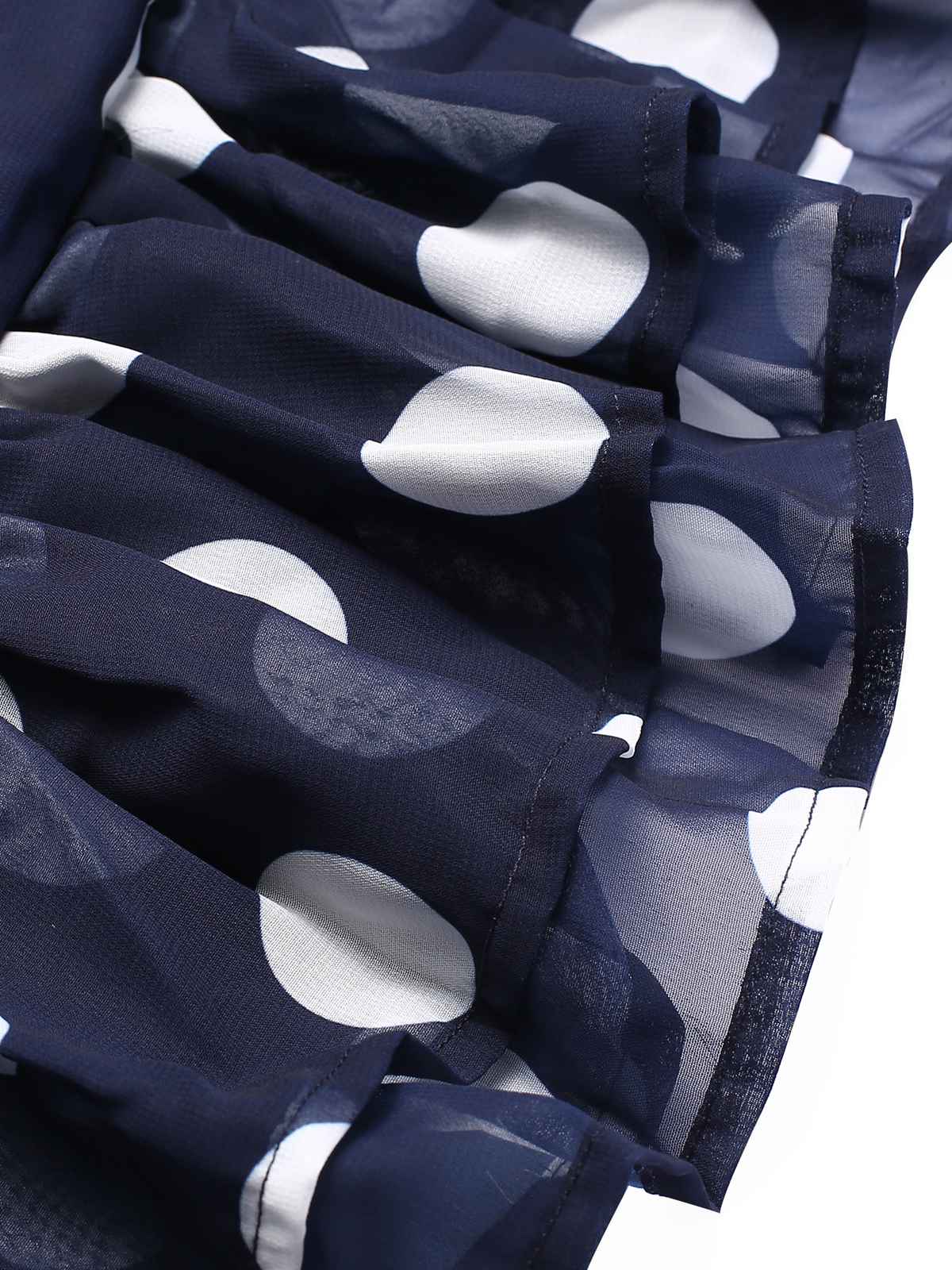 Dark Blue 1930s Polka Dots Hollow Out Ruffle Dress - Image 5