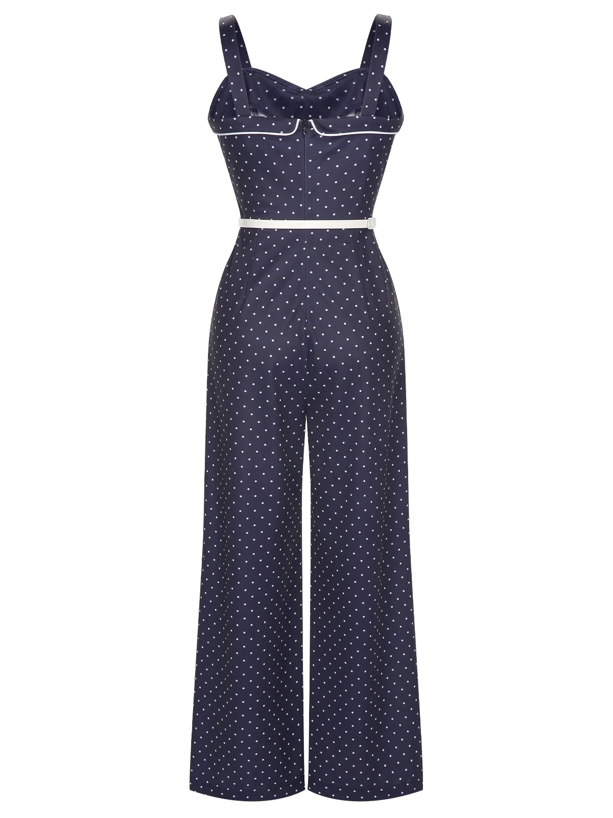 Dark Blue 1930s Polka Dots Straps Jumpsuit - Image 4