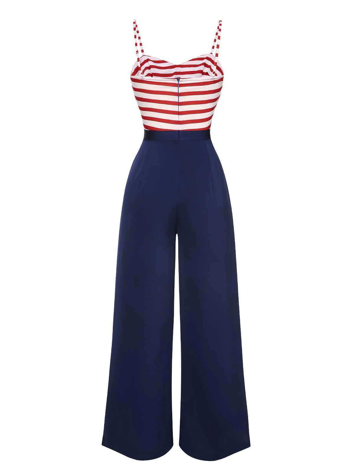Dark Blue 1930s Spaghetti Strap Stripes Jumpsuit - Image 4
