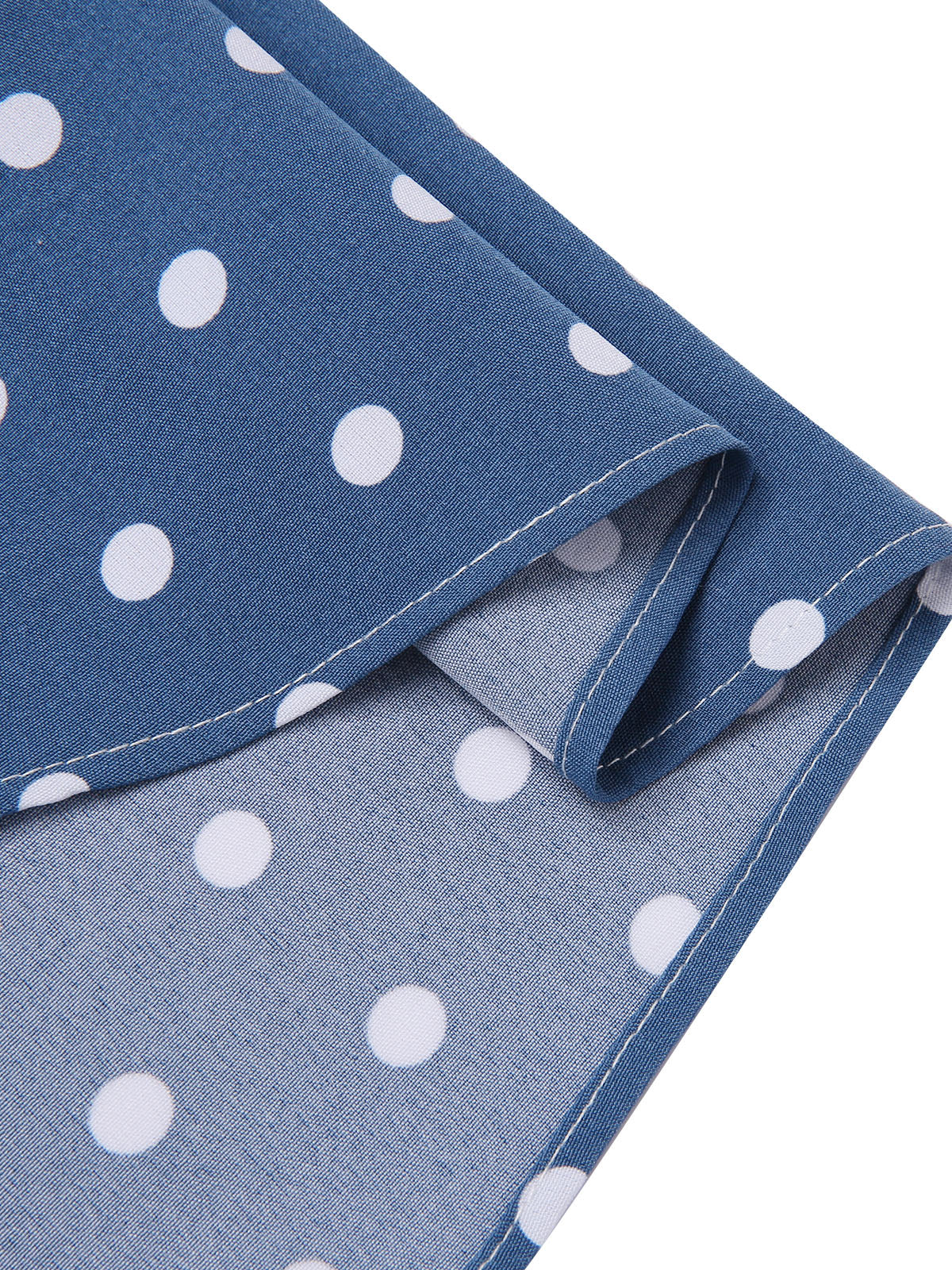 Dark Blue 1930s V-Neck Polka Dots Belted Dress - Image 5