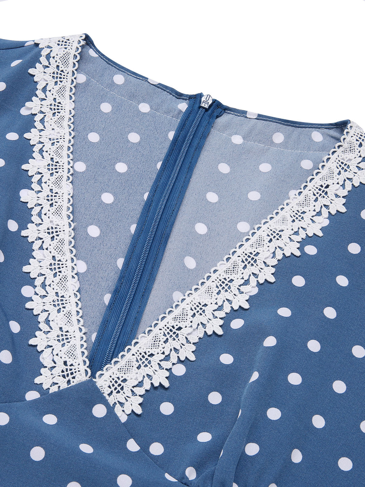 Dark Blue 1930s V-Neck Polka Dots Belted Dress - Image 6