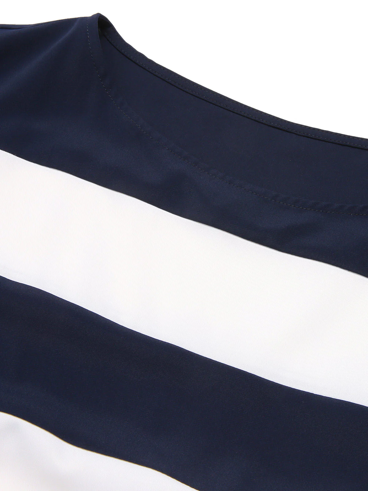 Dark Blue 1940s Boat Neck Stripe Dress - Image 5