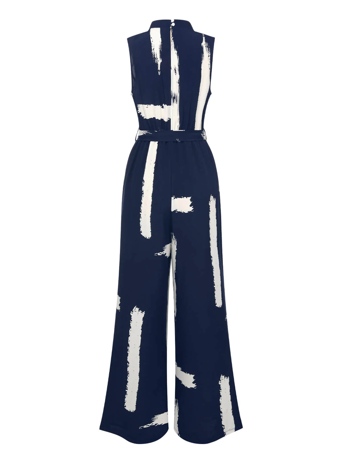 Dark Blue 1940s Brush Print Jumpsuit With Belt - Image 3