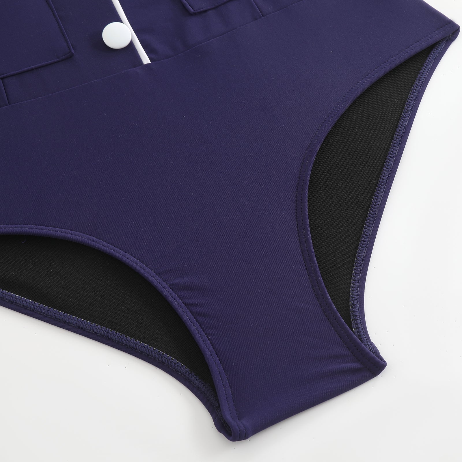 Dark Blue 1940s Button Spaghetti Strap One-piece Swimsuit - Image 4