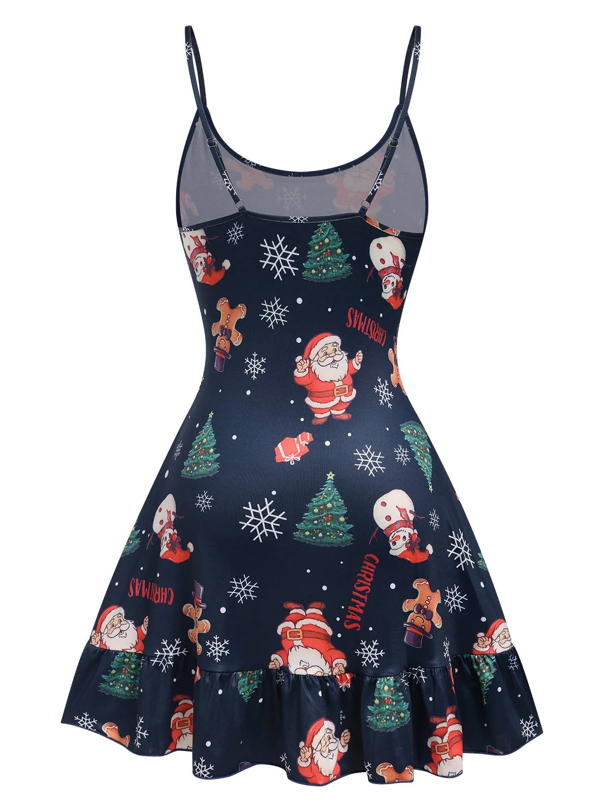 Dark Blue 1940s Christmas Straps Nightgown - Image 3
