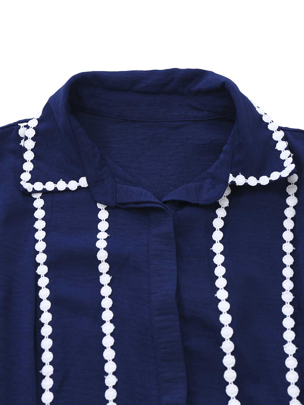 Dark Blue 1940s Contrast-Trim Belted Shirt Dress - Image 4