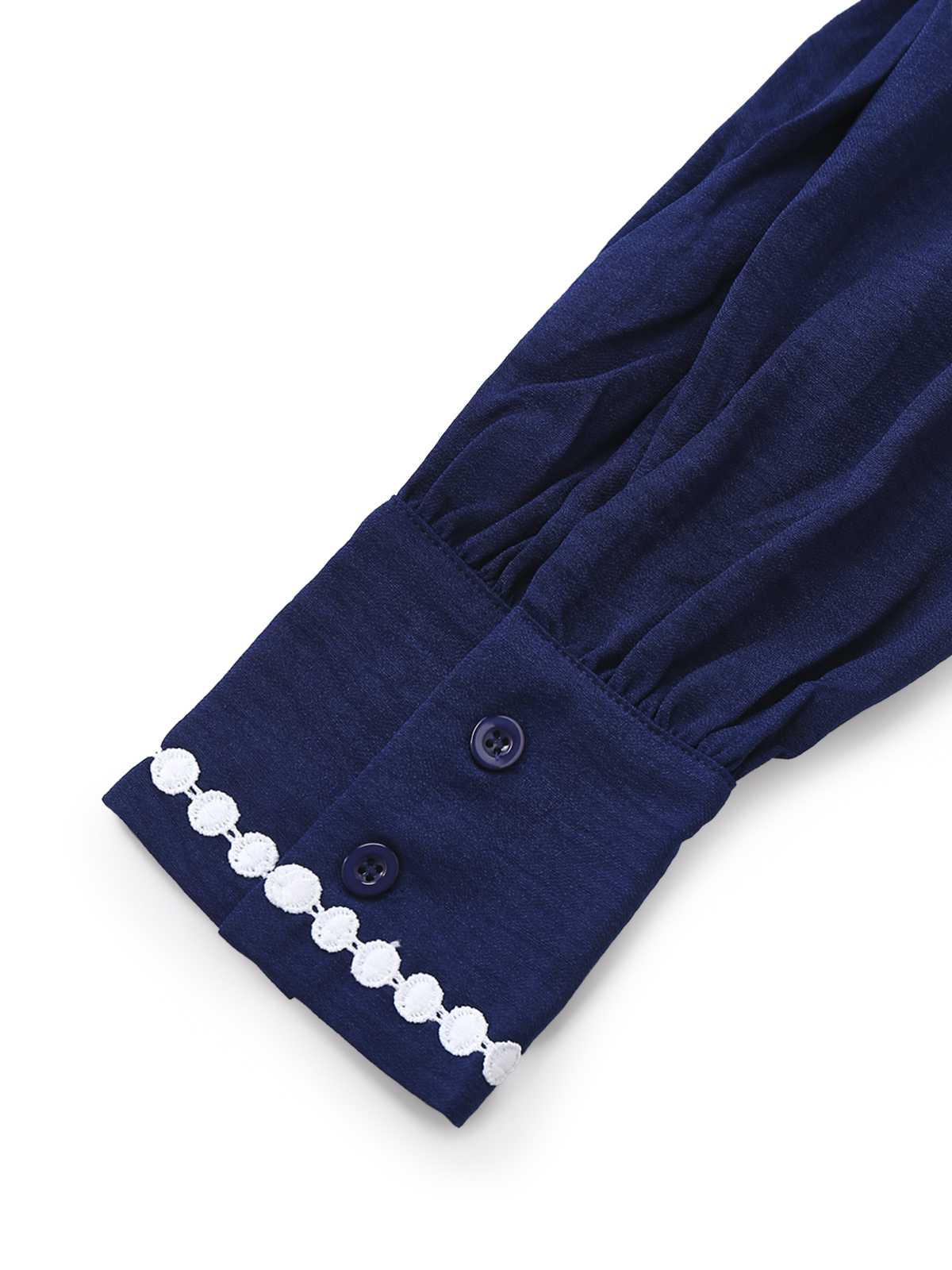 Dark Blue 1940s Contrast-Trim Belted Shirt Dress - Image 5