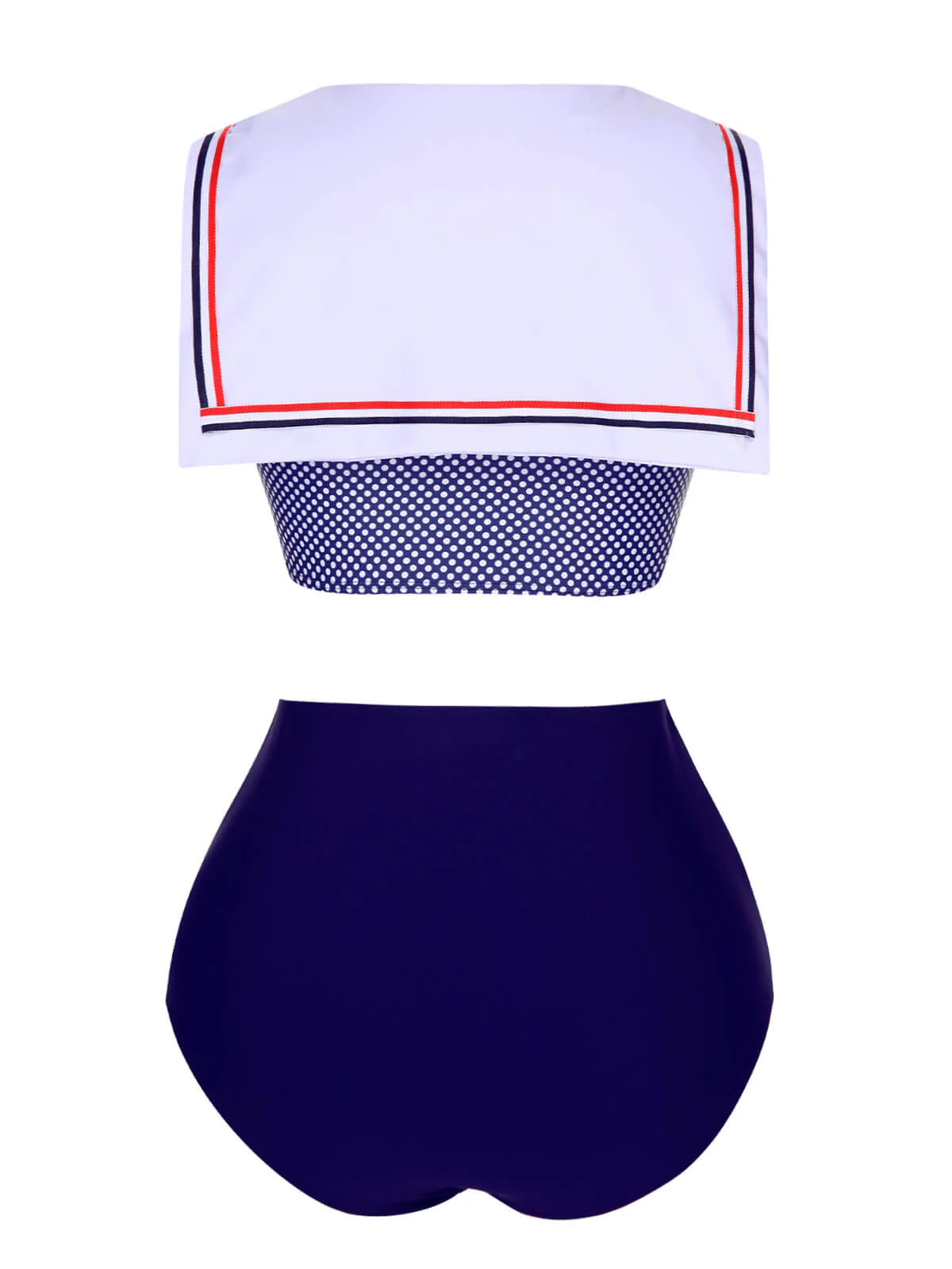 Dark Blue 1940s Dots Sailor Collar Swimsuit - Image 4