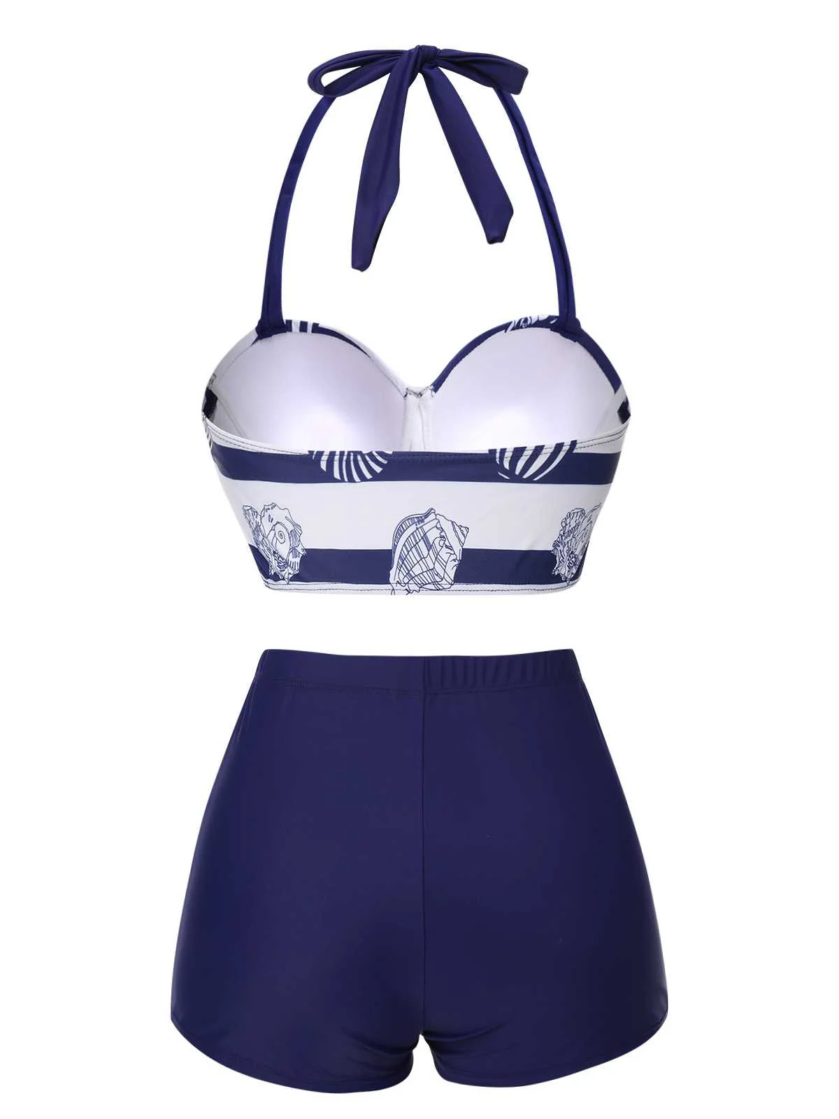 Dark Blue 1940s Halter Ocean Stripes Swimsuit - Image 4