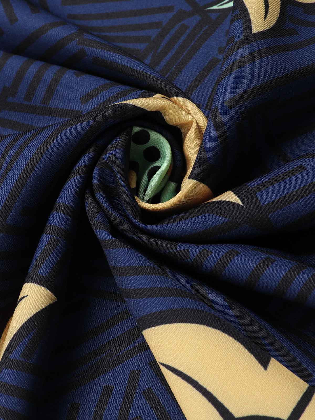 Dark Blue 1940s Lapel Cartoon Floral Dress - Image 5
