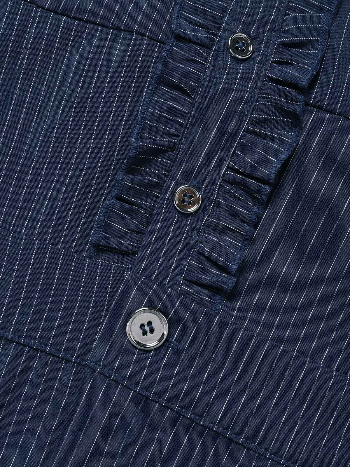 [Pre-Sale] Dark Blue 1940s Stripe Ruffle Halter Pocket Jumpsuit - Image 5