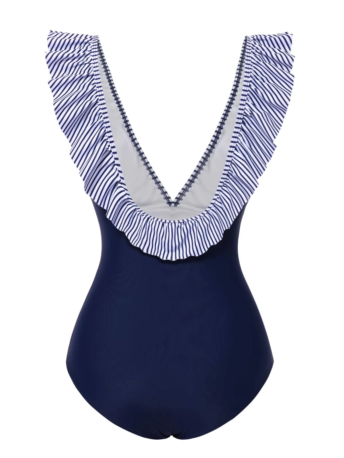 Dark Blue 1940s Striped Ruffled Swimsuit - Image 5