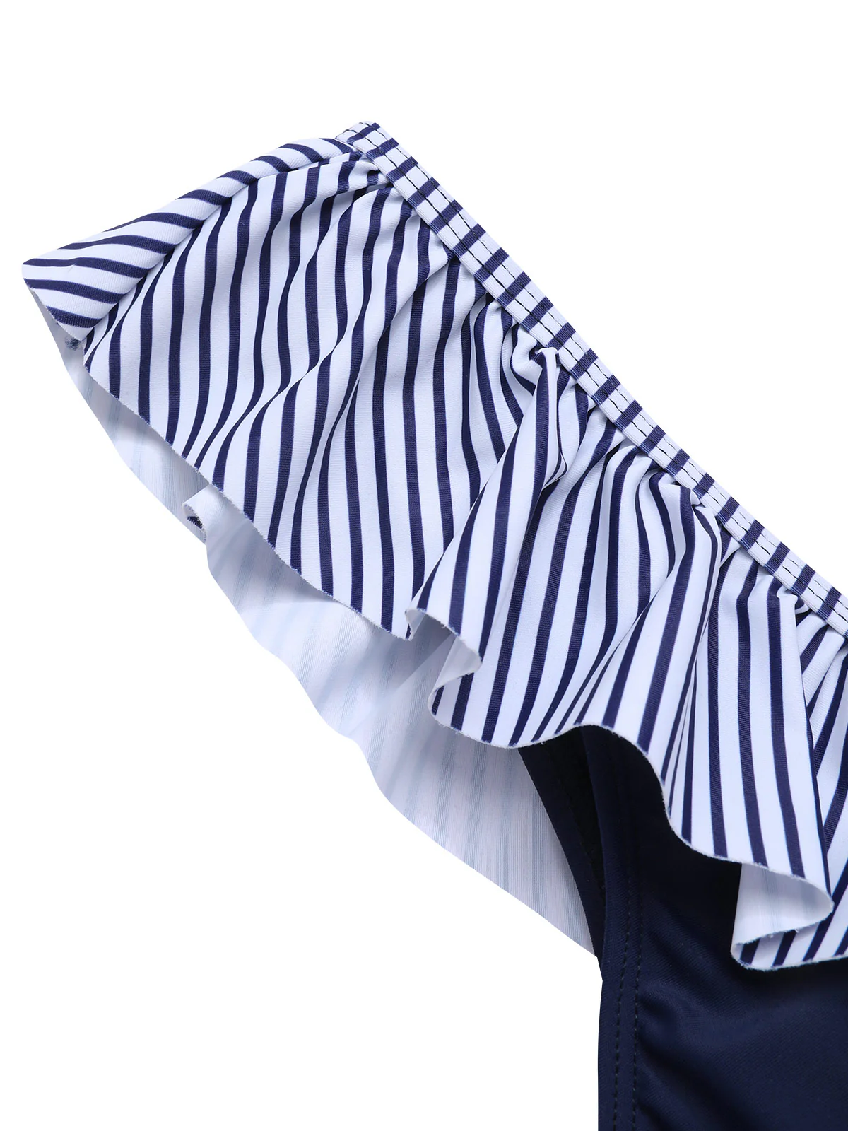Dark Blue 1940s Striped Ruffled Swimsuit - Image 6