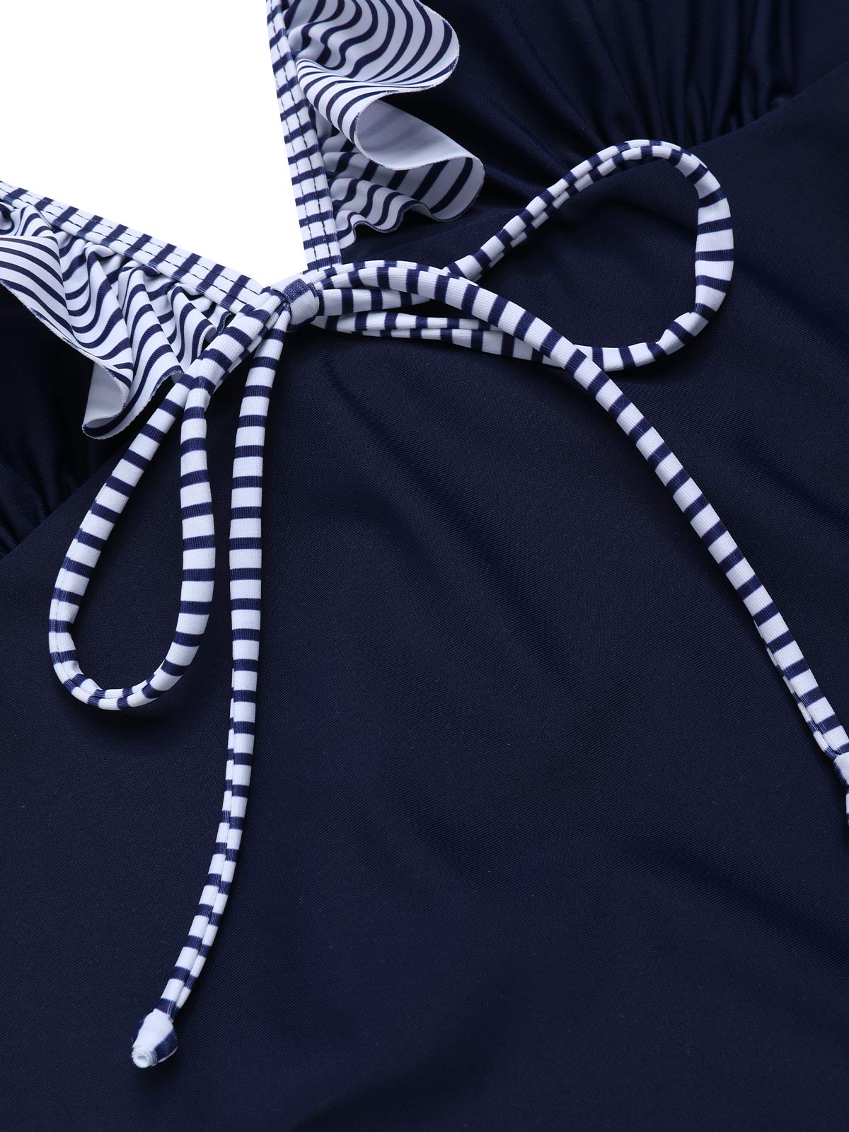 Dark Blue 1940s Striped Ruffled Swimsuit - Image 7