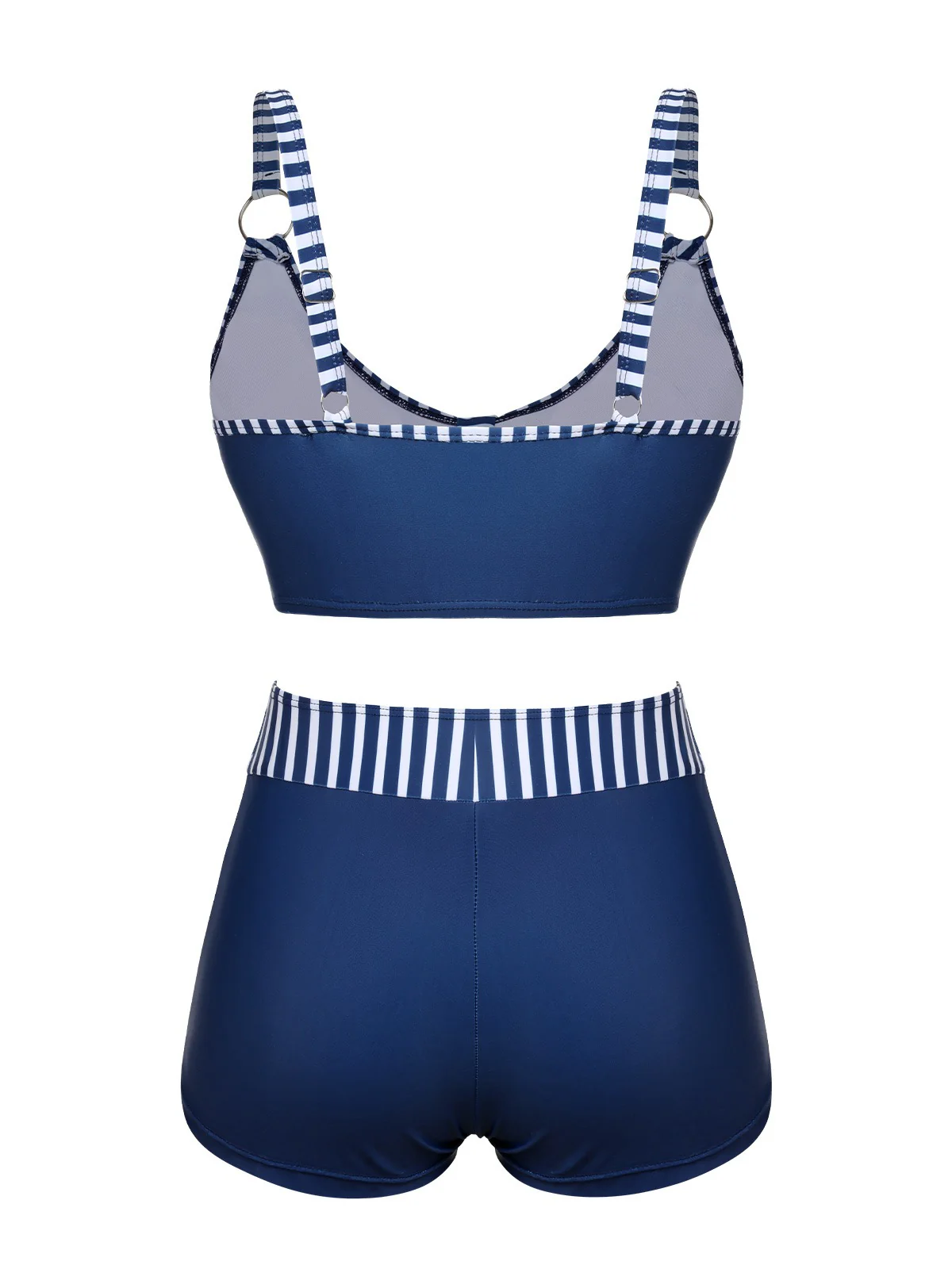 Dark Blue 1940s Stripes Strap Drawstring Swimsuit - Image 3