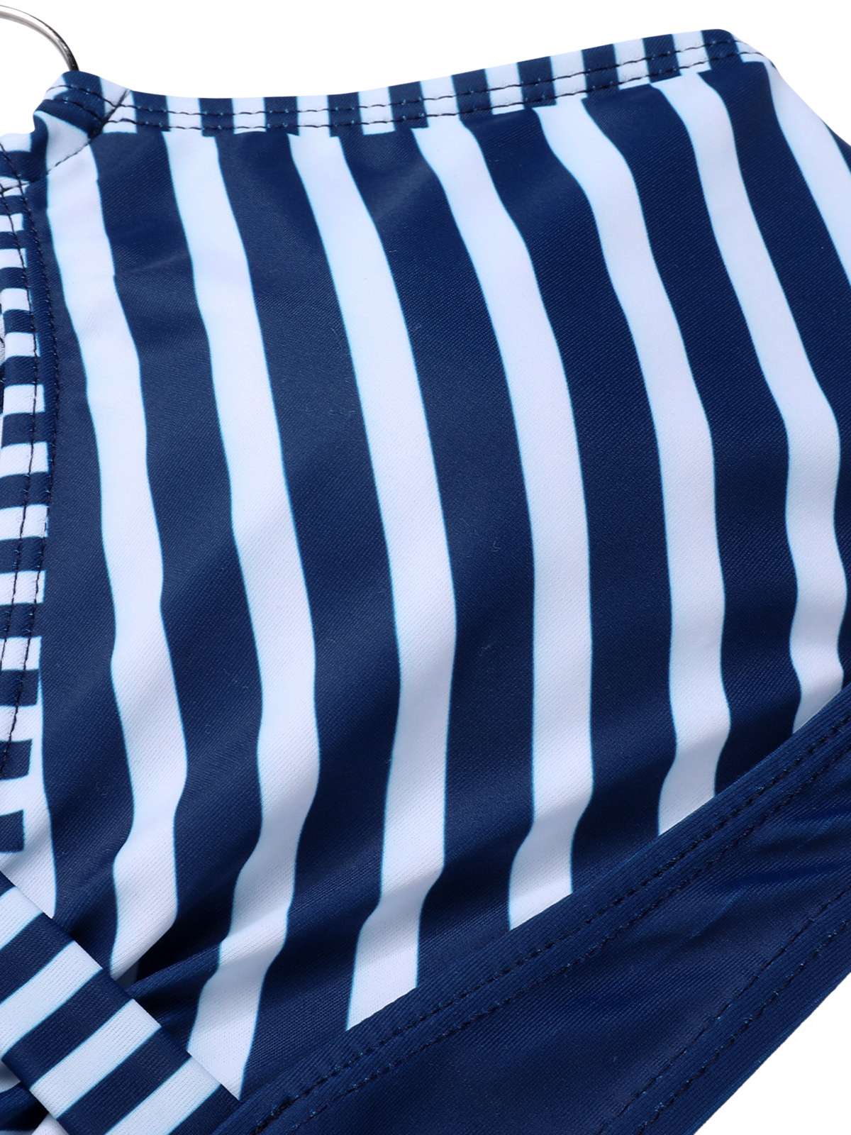 Dark Blue 1940s Stripes Strap Drawstring Swimsuit - Image 4