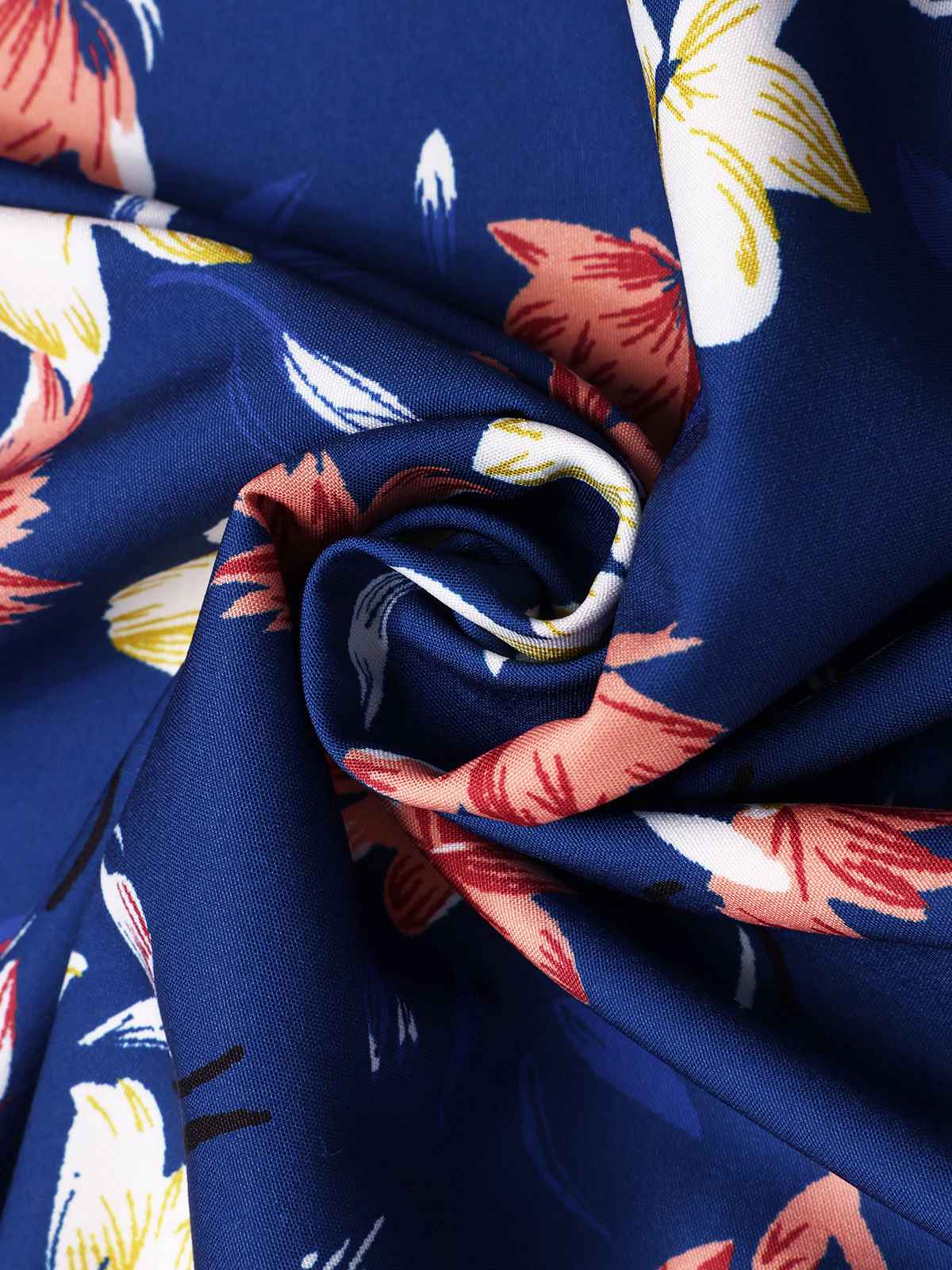 Dark Blue 1940s V-Neck Floral Dress - Image 4