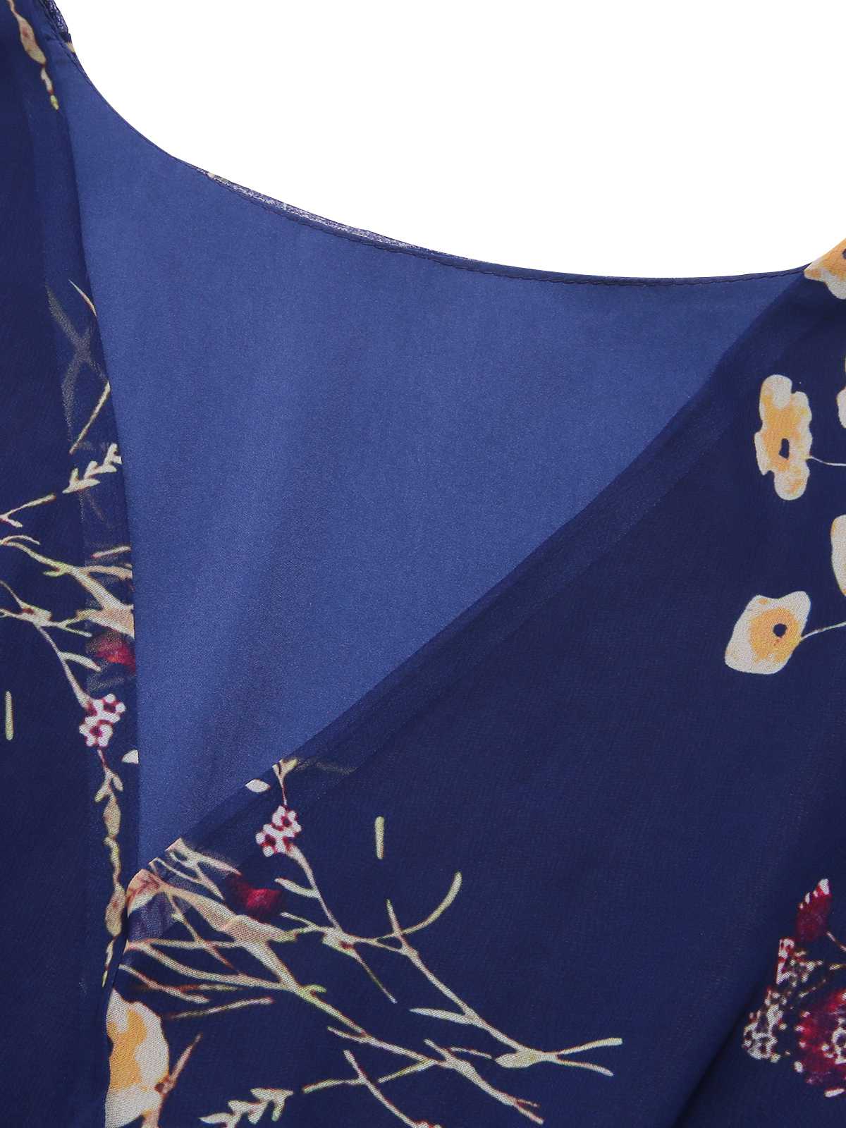 Dark Blue 1940s V-Neck Floral Puff Sleeve Dress - Image 4