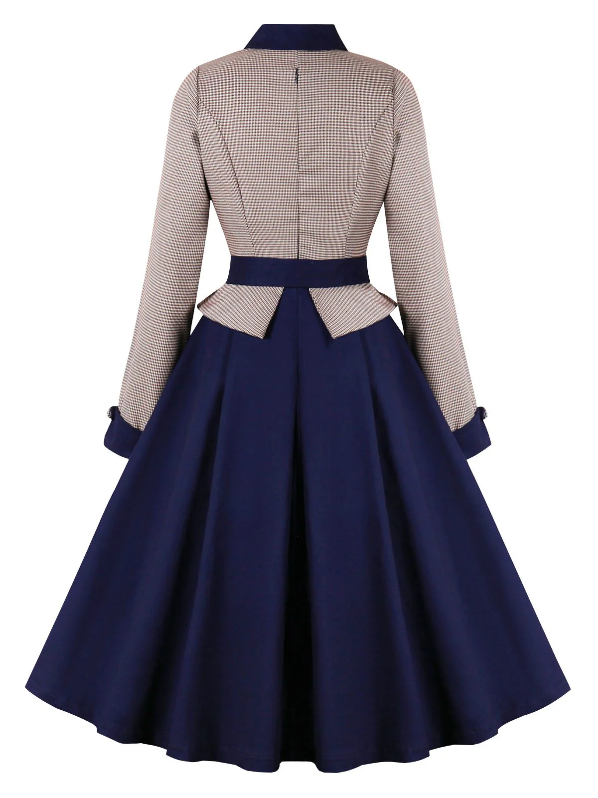 Dark Blue 1950s Houndstooth Patchwork Belted Dress - Image 2