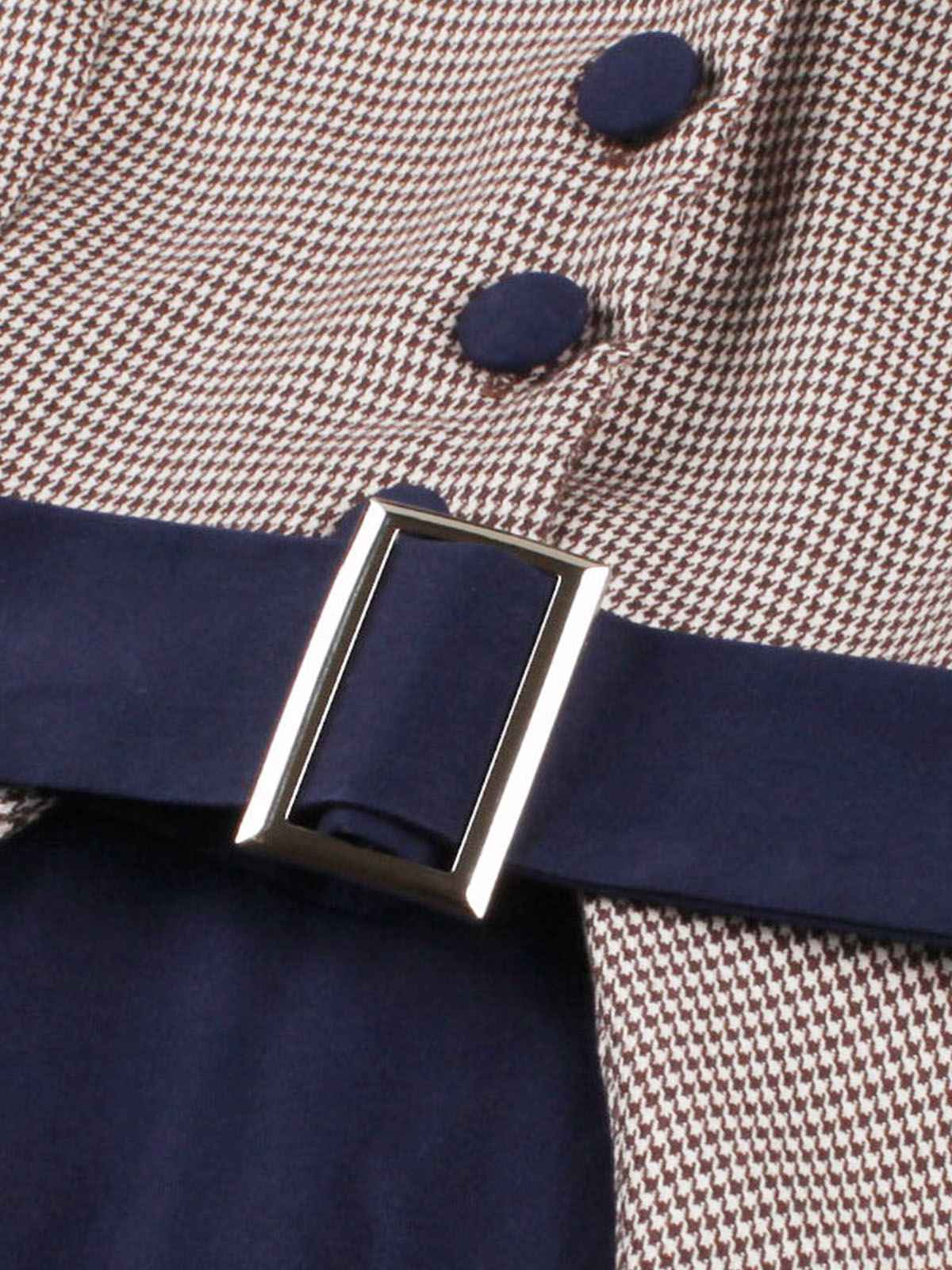 Dark Blue 1950s Houndstooth Patchwork Belted Dress - Image 3