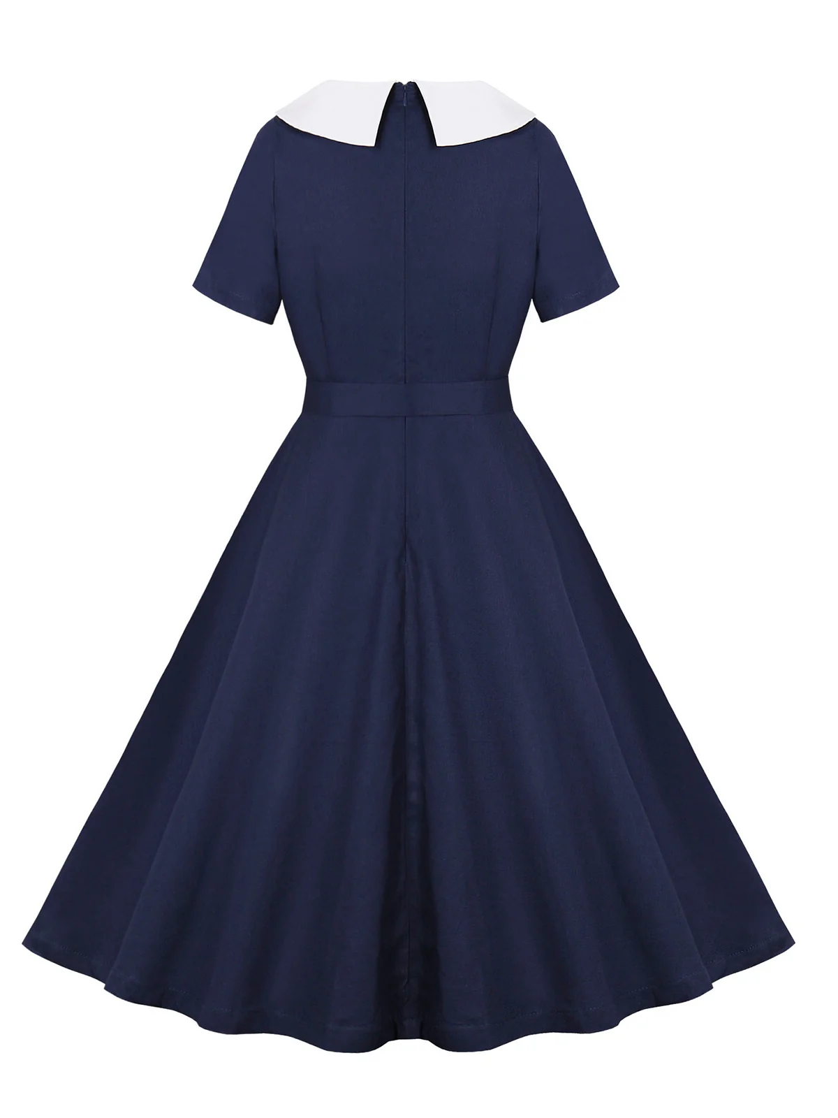 Dark Blue 1950s Peter Pan Collar Solid Dress - Image 2