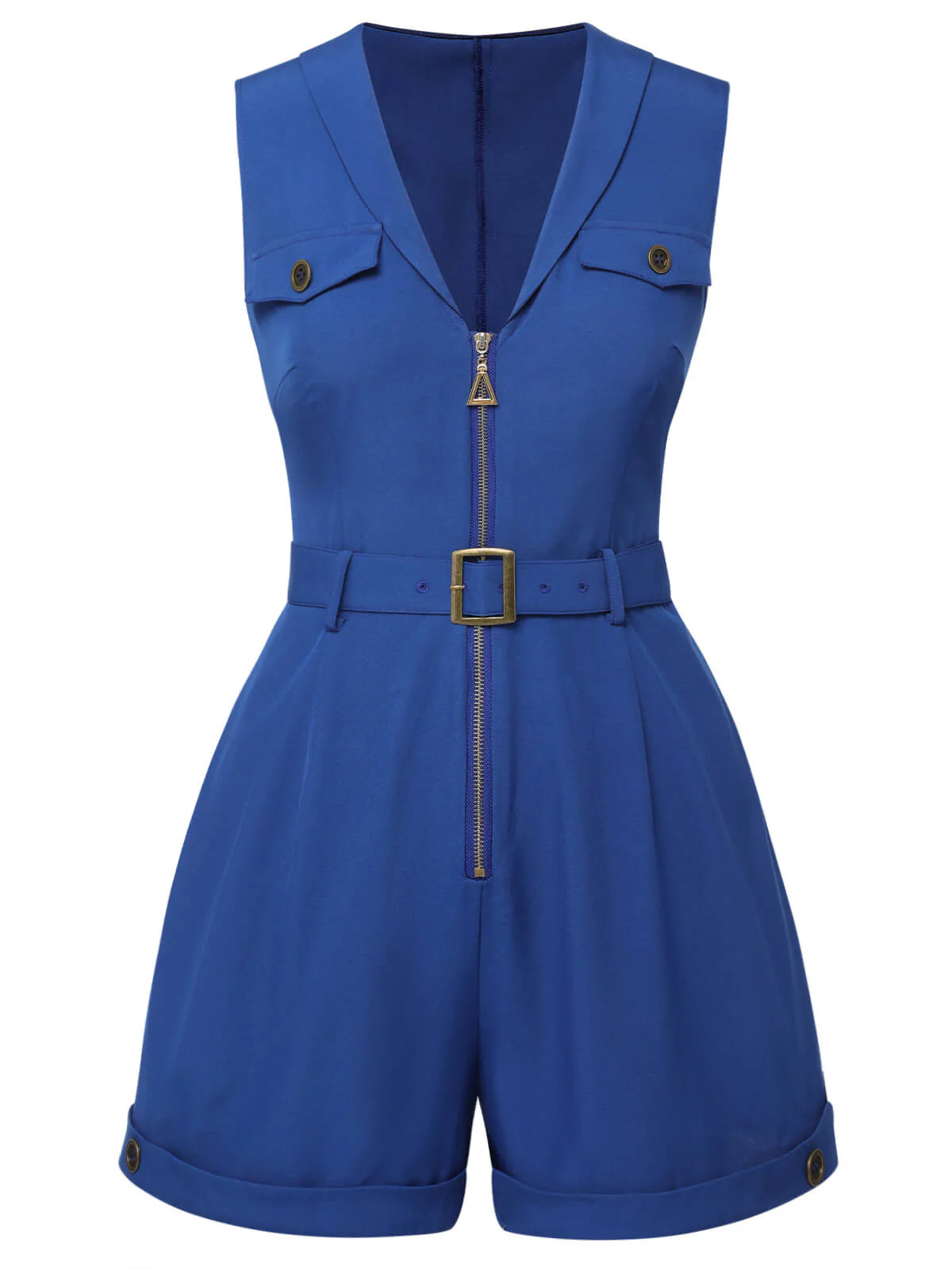 Dark Blue 1940s Pockets Lapel Romper - Image 2