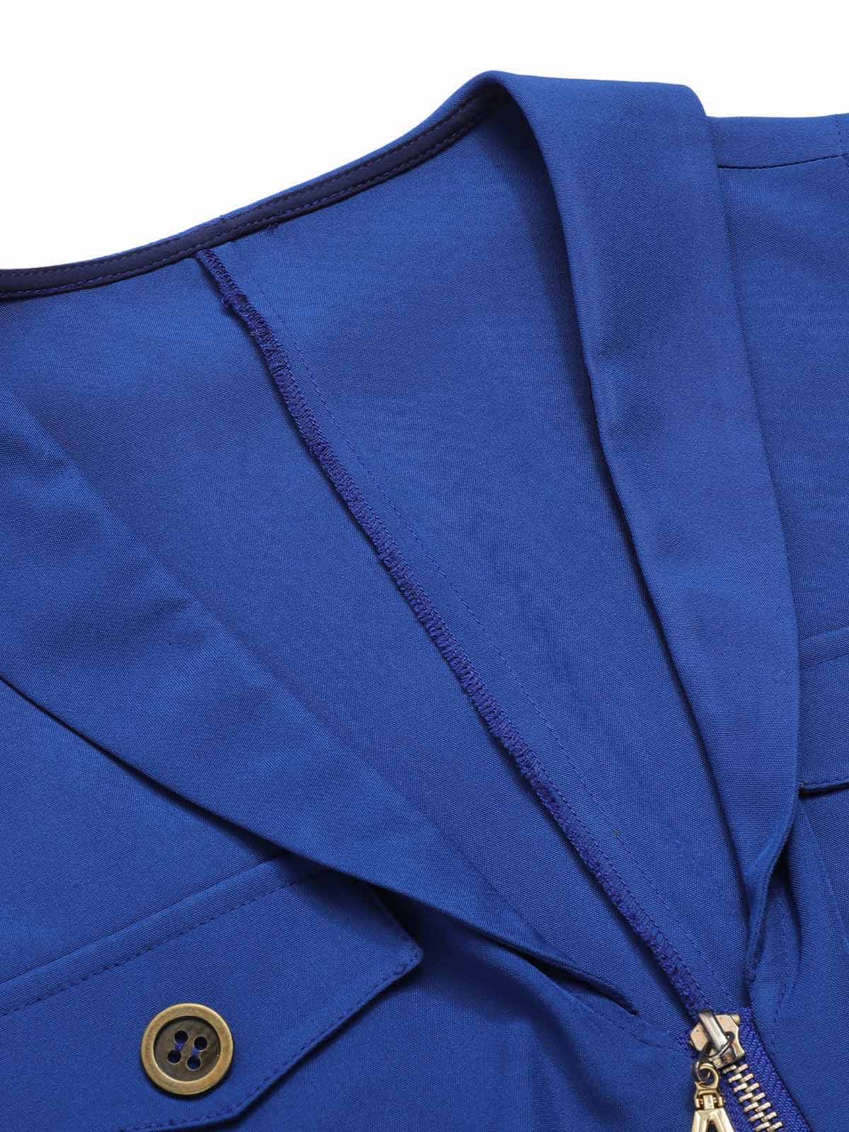 Dark Blue 1940s Pockets Lapel Romper - Image 5