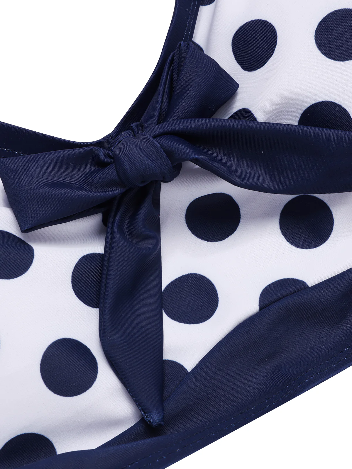 Dark Blue 1950s Polka Dot Bow Patchwork Bikini Set - Image 3