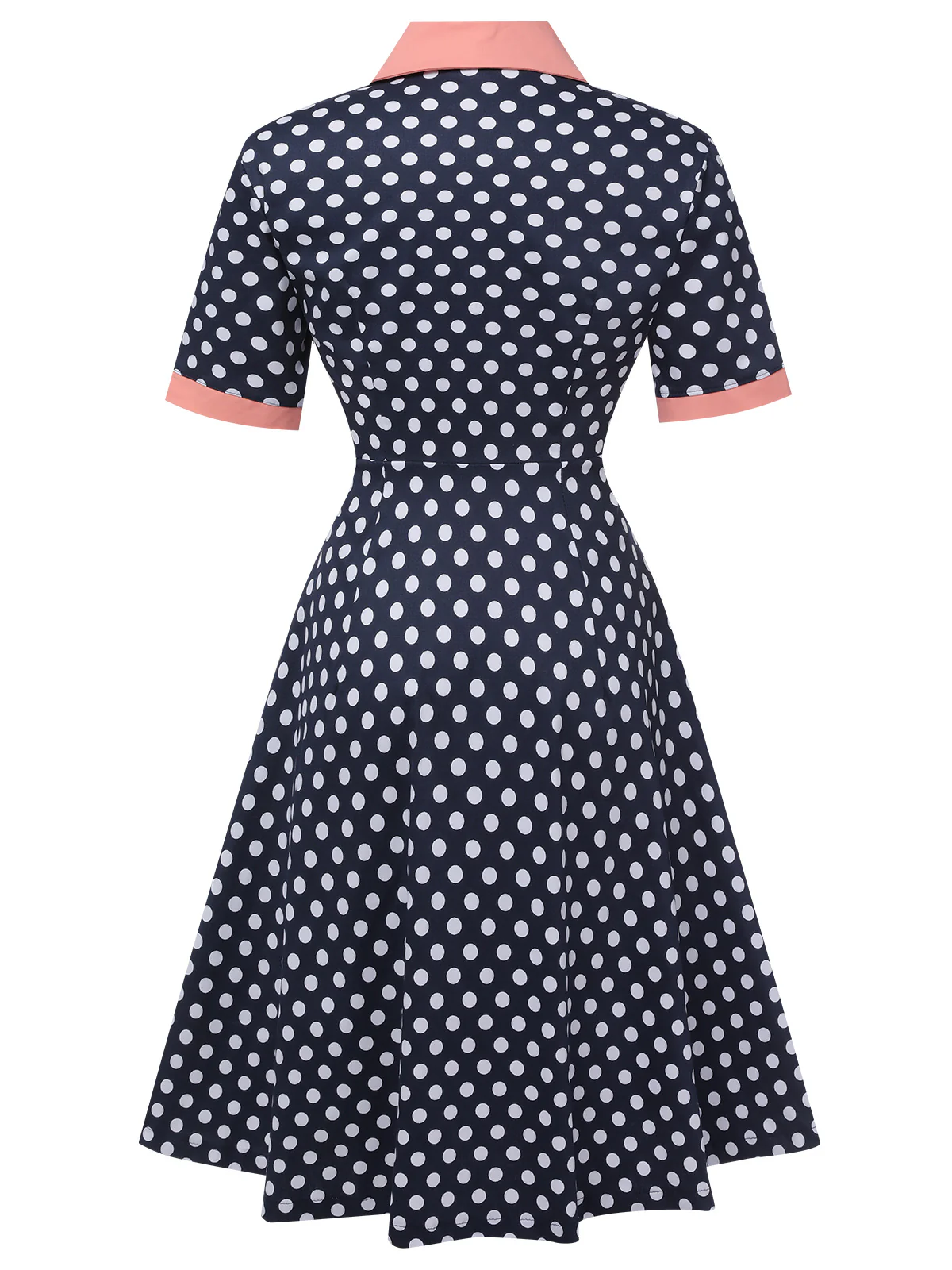 Dark Blue 1950s Polka Dot Lapel Dress - Image 3