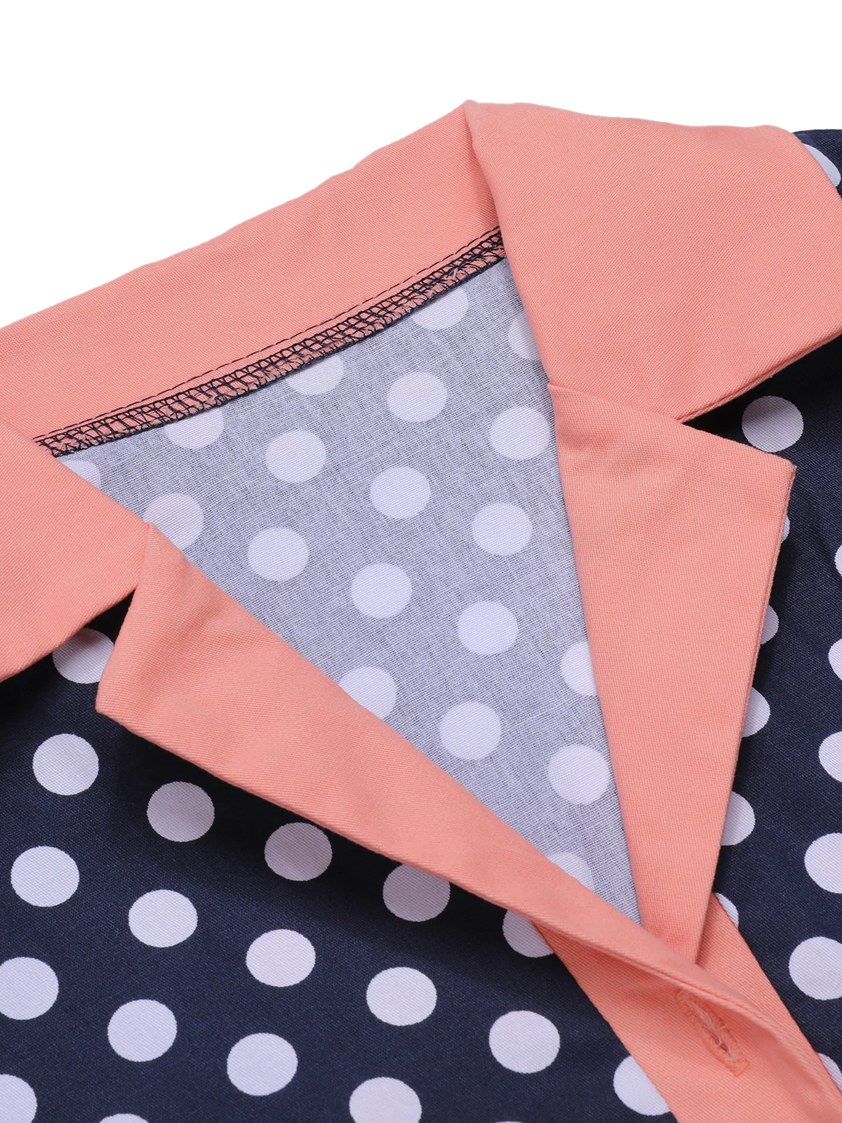 Dark Blue 1950s Polka Dot Lapel Dress - Image 4