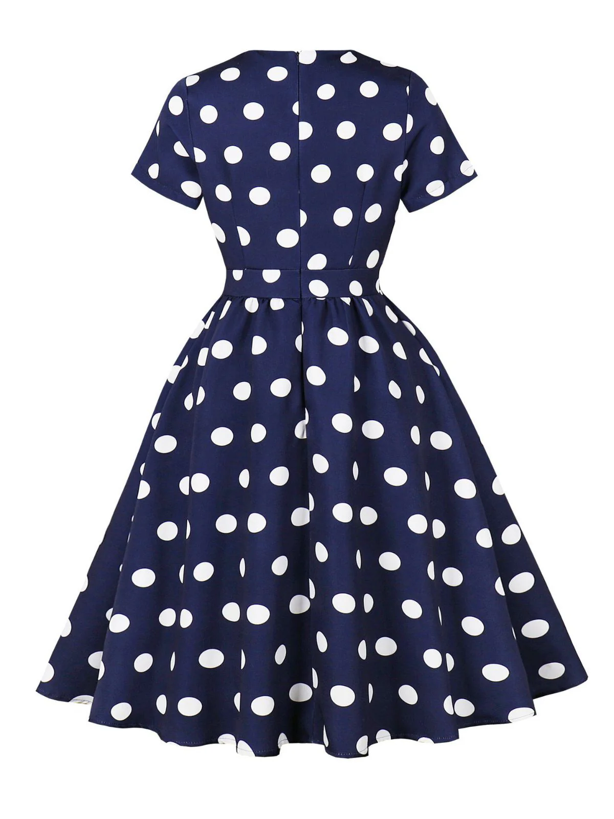 Dark Blue 1950s Polka Dot Swing Dress - Image 2