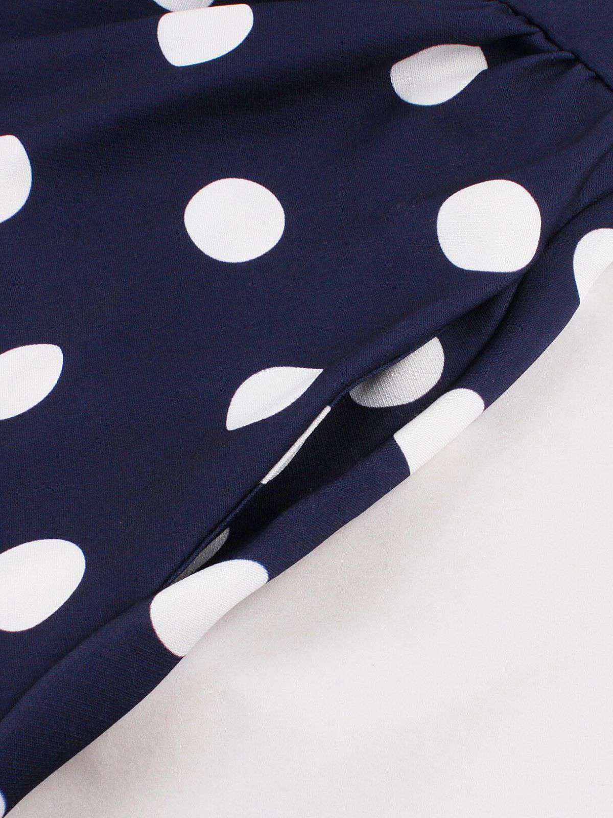 Dark Blue 1950s Polka Dot Swing Dress - Image 3