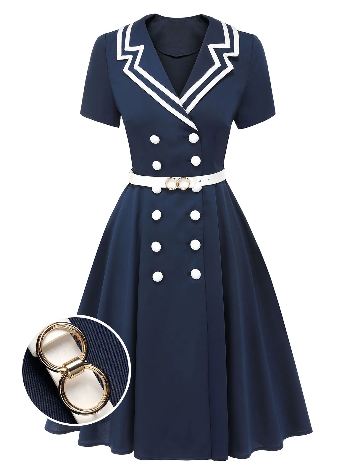 Dark Blue 1950s Sailor Style Double Breasted Dress - Image 2