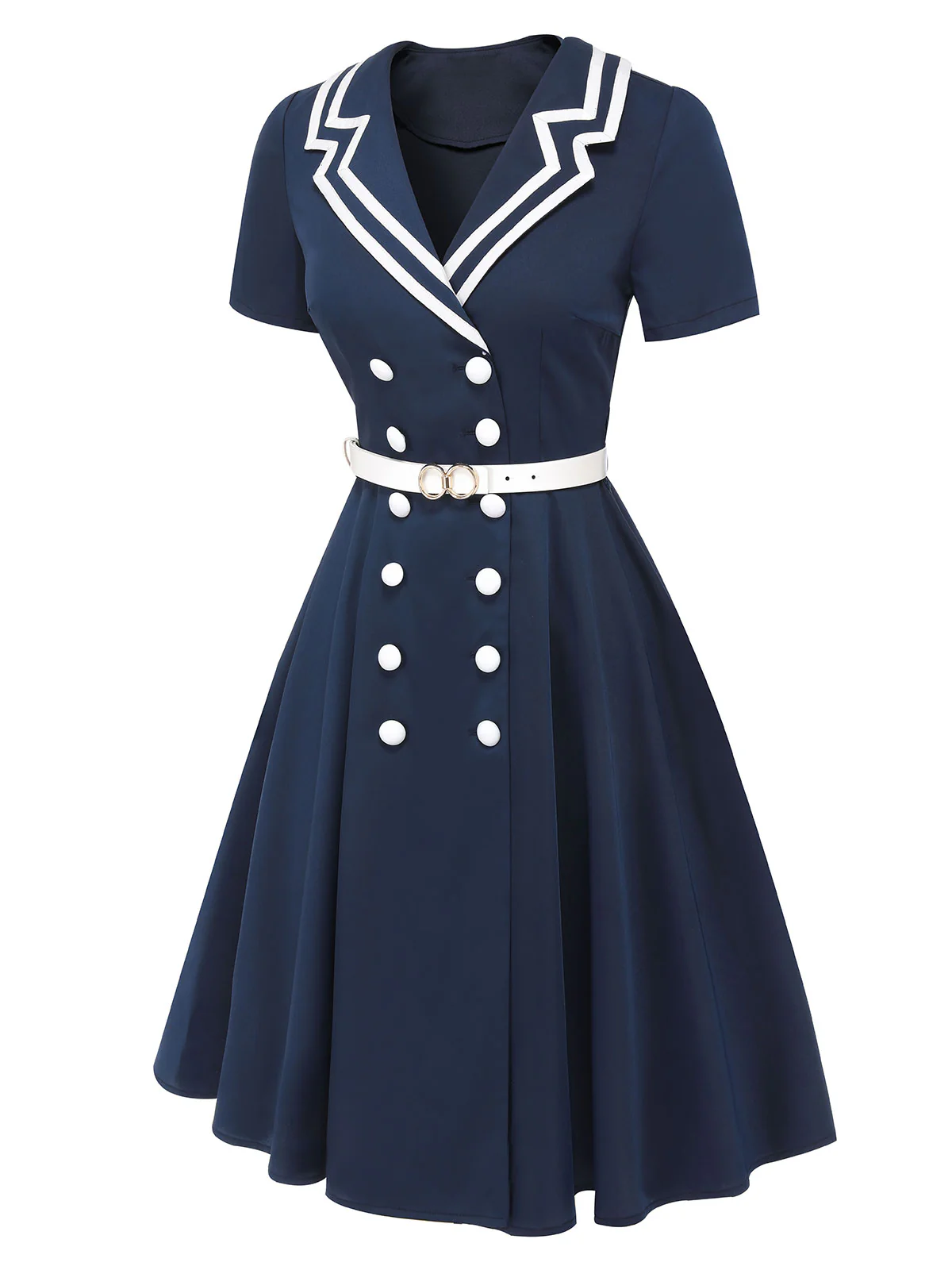 [Pre-Sale] Dark Blue 1950s Sailor Style Double Breasted Dress - Image 3