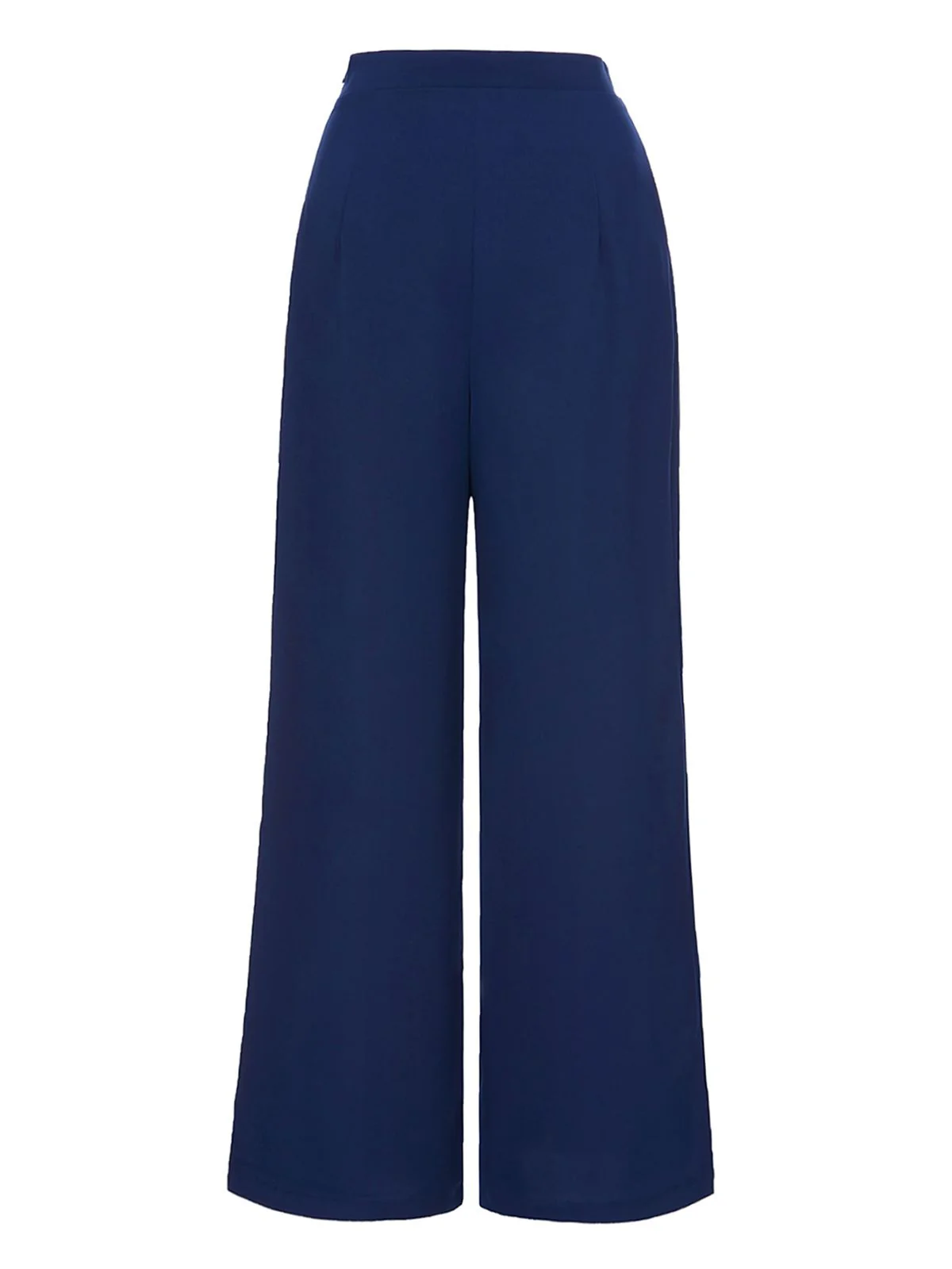 Dark Blue 1950s Solid Button Wide-leg Pants - Image 3