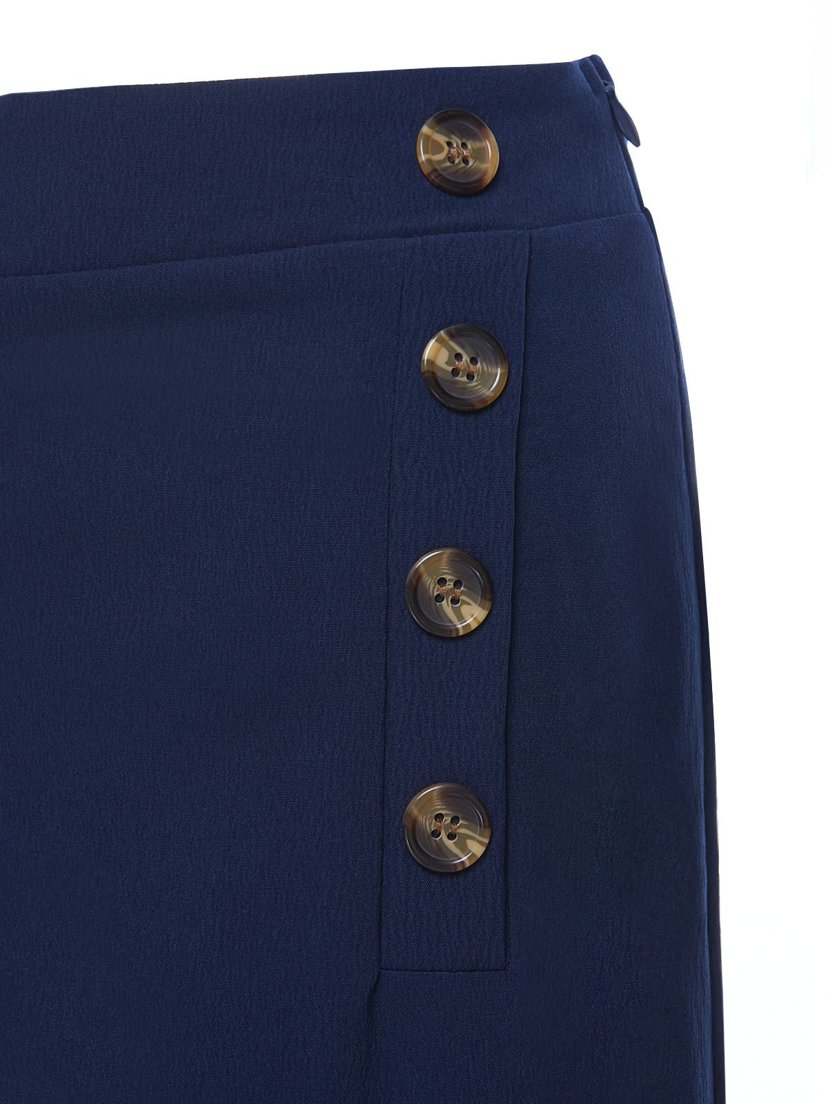 Dark Blue 1950s Solid Button Wide-leg Pants - Image 4