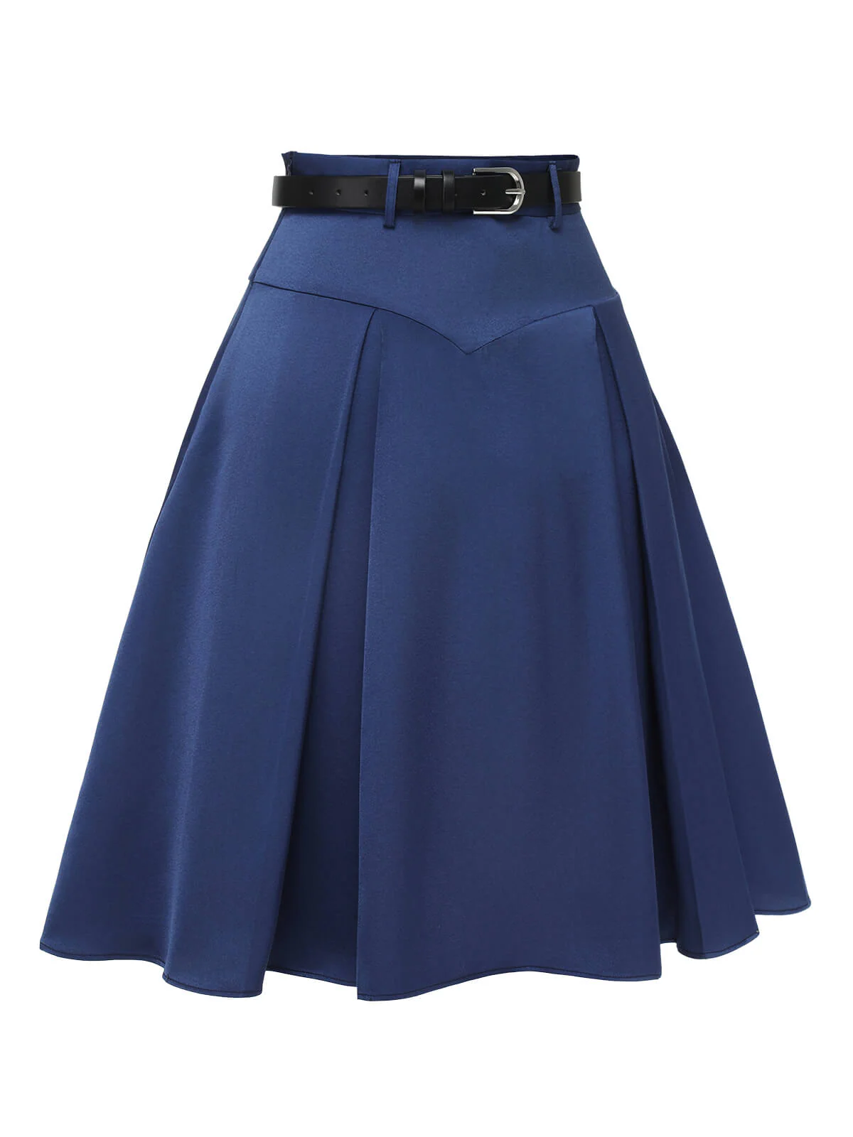 Dark Blue 1950s Solid High-Waist Pleated Skirt - Image 3