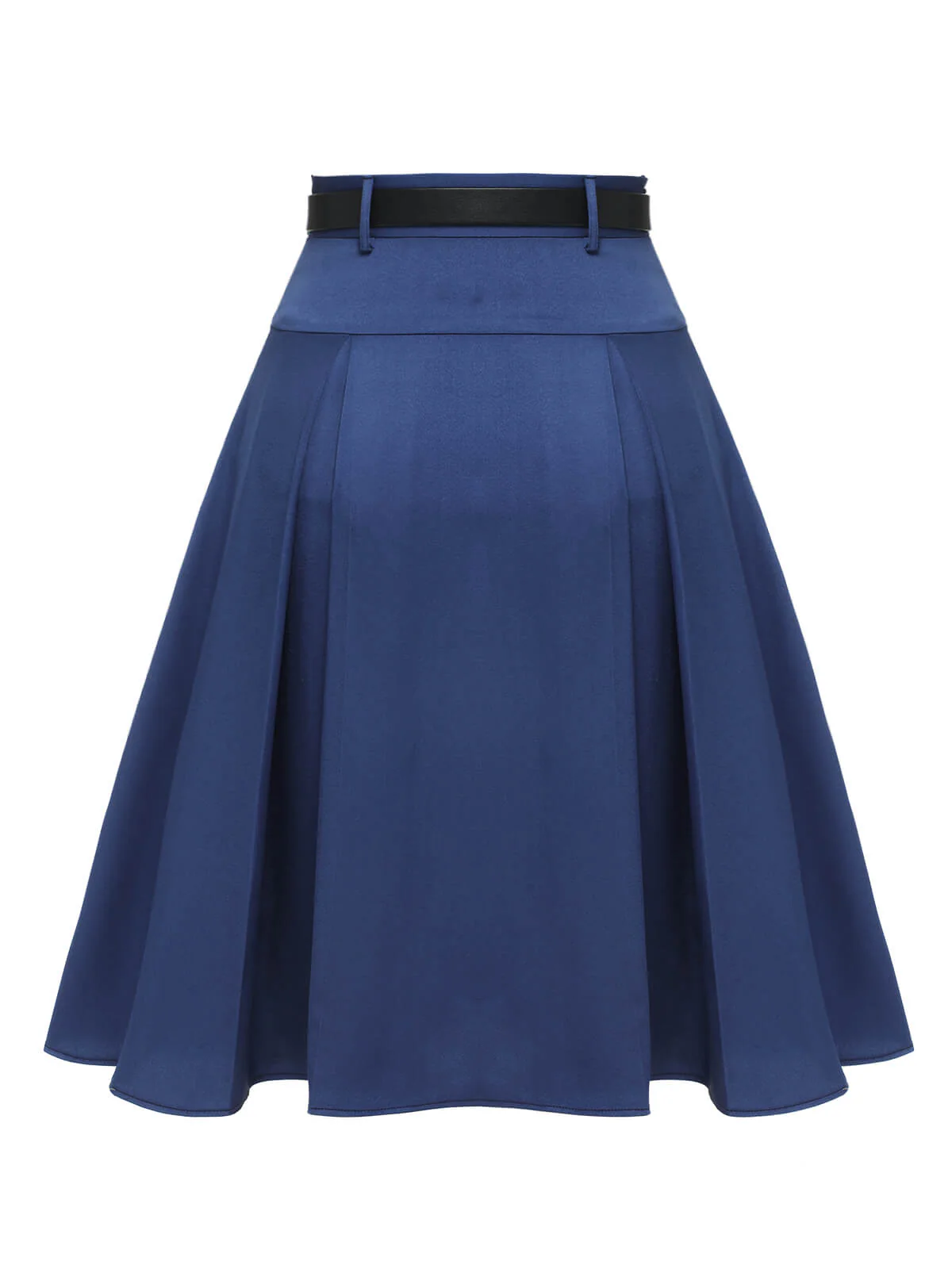 Dark Blue 1950s Solid High-Waist Pleated Skirt - Image 4