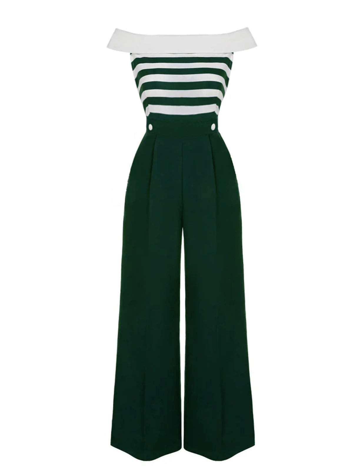 Dark Blue 1930s Stripe Off-Shoulder Jumpsuit - Image 2