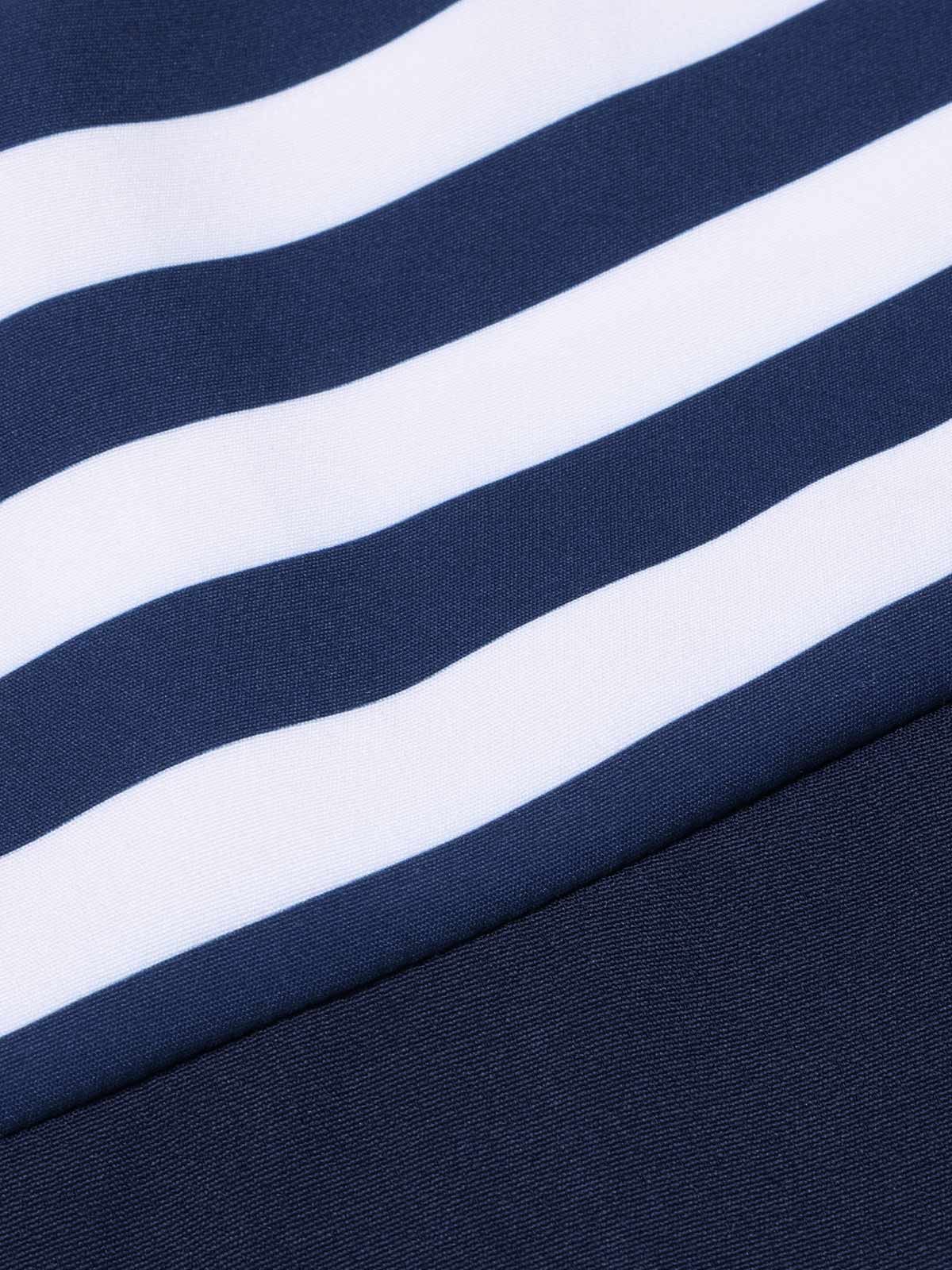 Dark Blue 1950s Striped Off-Shoulder Dress - Image 5