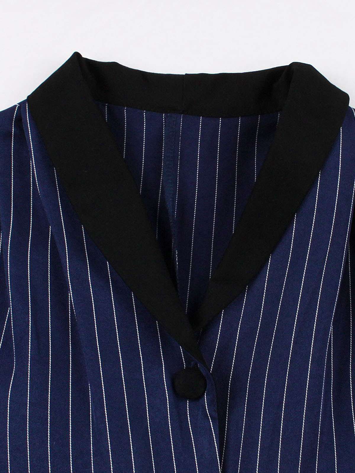 Dark Blue 1950s Striped Patchwork Belted Dress - Image 3