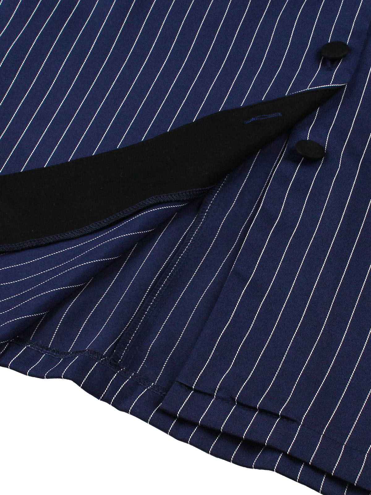 Dark Blue 1950s Striped Patchwork Belted Dress - Image 4