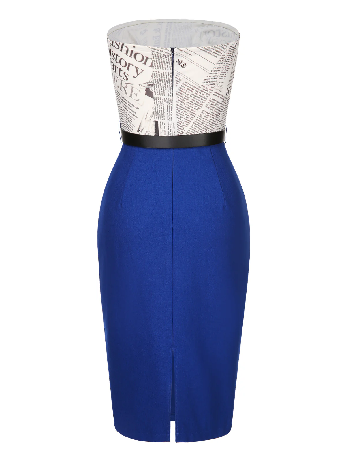 Dark Blue 1960s Bandeau Newspaper Belted Pencil Dress - Image 4